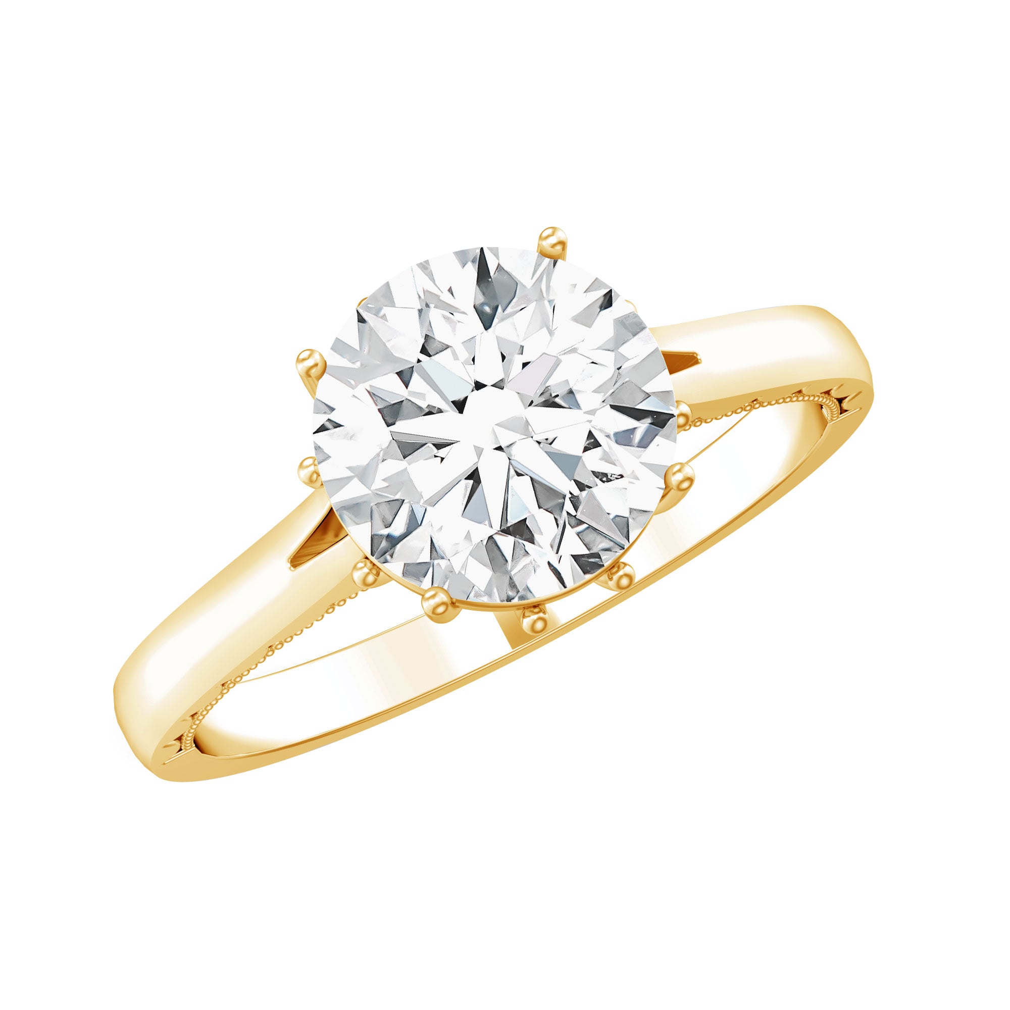 8 MM Round Cut Moissanite Engagement Ring with Milgrain Detailing D-VS1 - Rosec Jewels