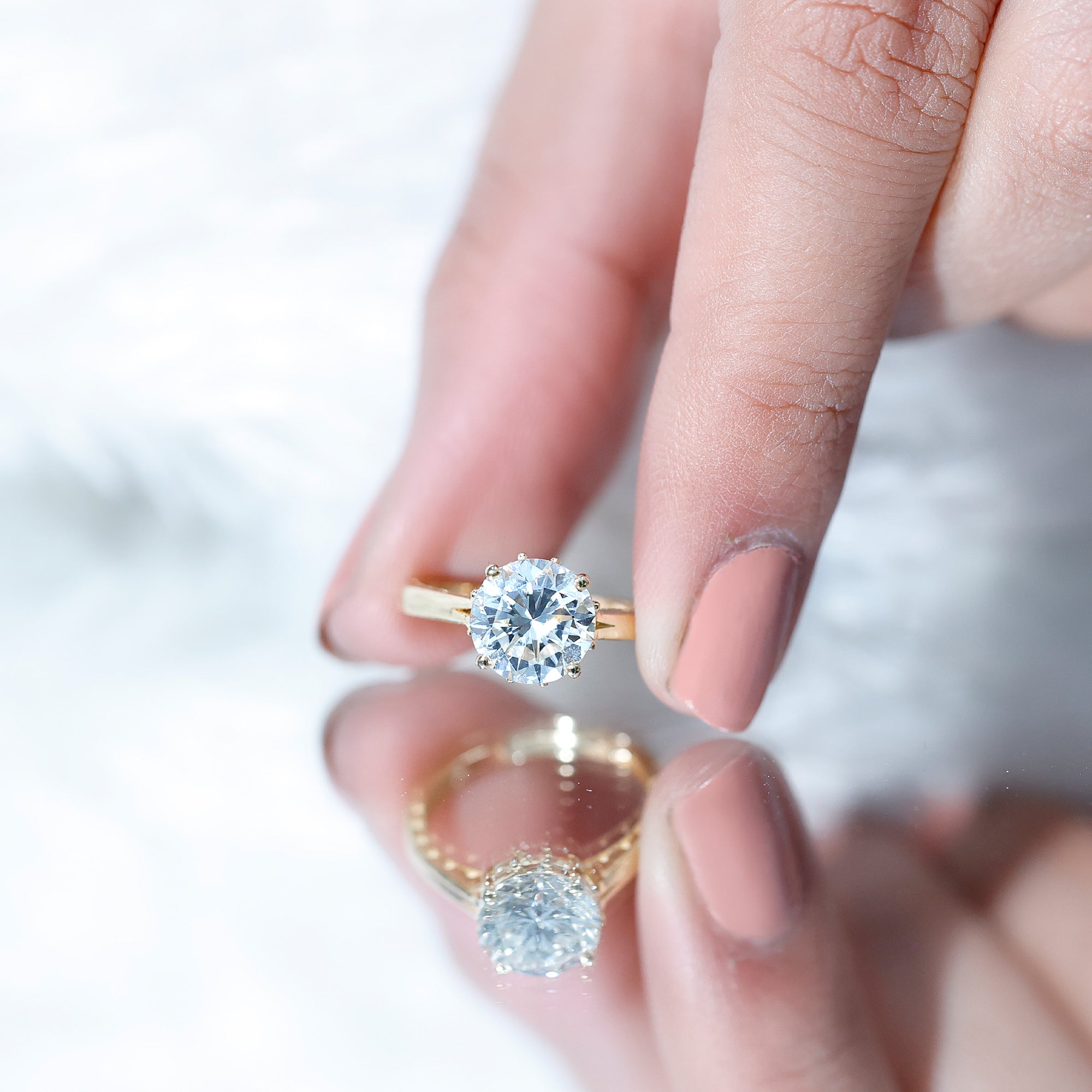 8 MM Round Cut Moissanite Engagement Ring with Milgrain Detailing D-VS1 - Rosec Jewels