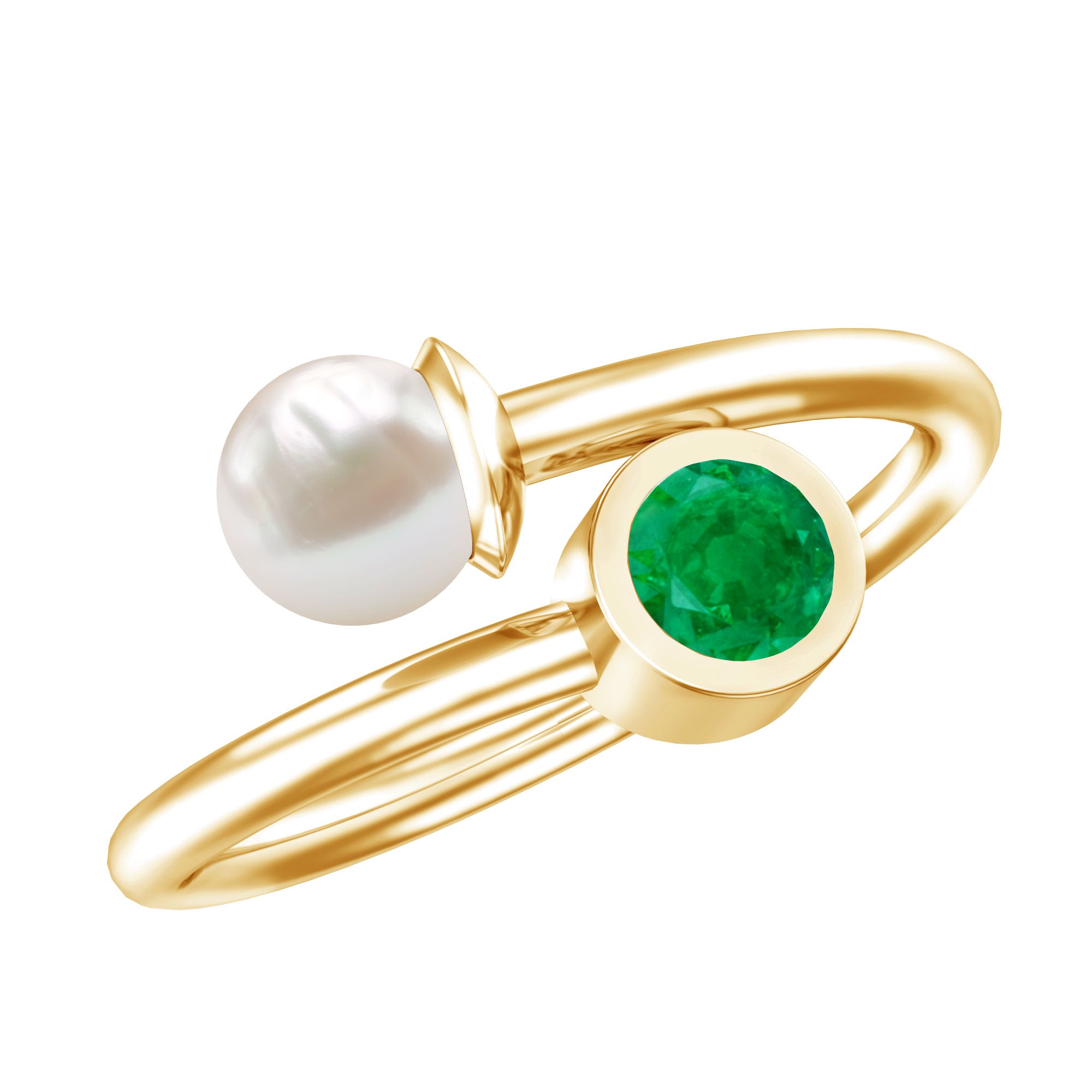 Real Freshwater Pearl and Emerald Toi et Moi Promise Ring AAA - Rosec Jewels