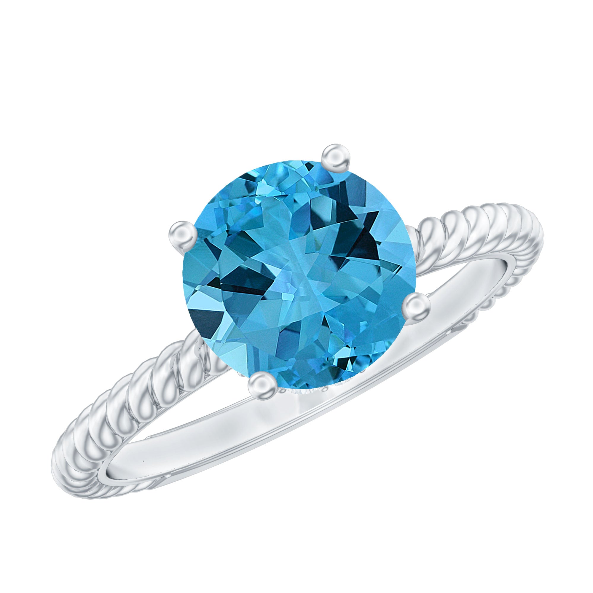 2 CT Swiss Blue Topaz in Prong Setting Ring with Hidden Halo Diamond