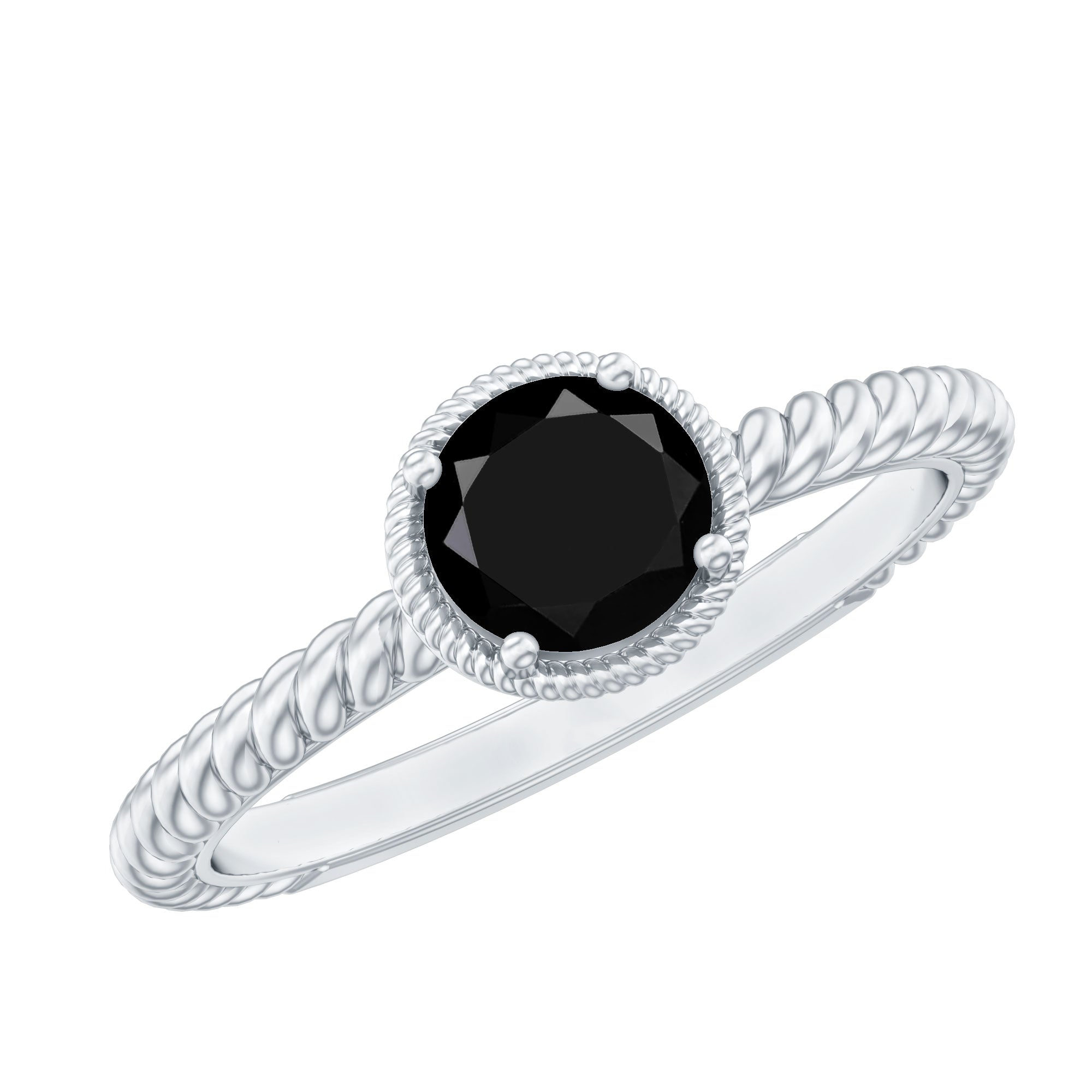 Solitaire 6MM Black Onyx Engagement Ring with Twisted Rope Design