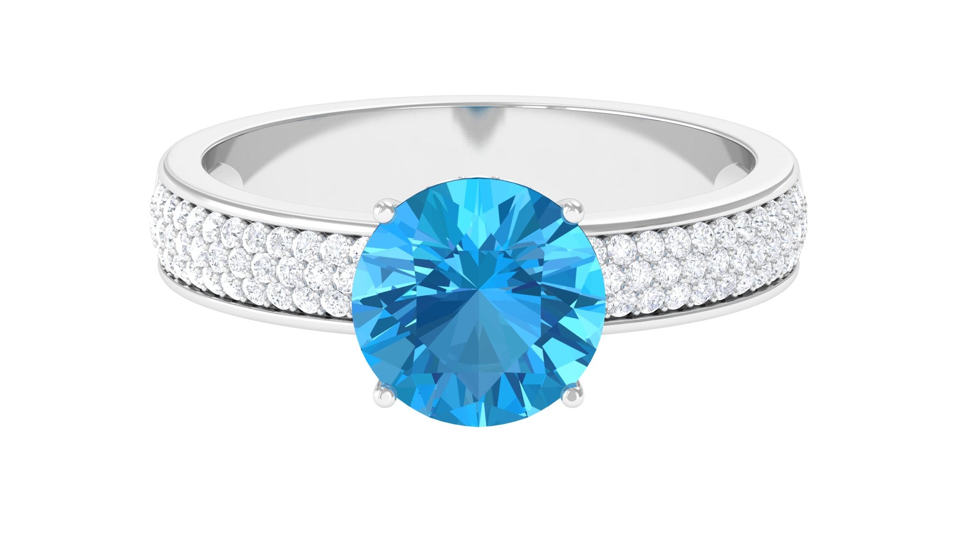 Natural Swiss Blue Topaz Solitaire Ring with Moissanite