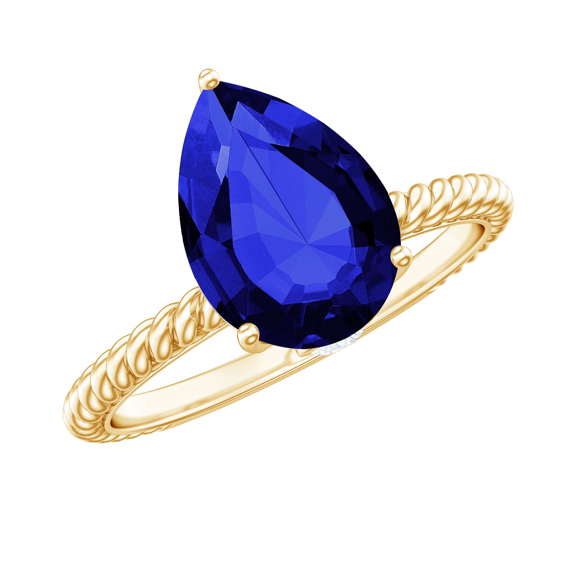 Certified 3 Carat Lab Grown Blue Sapphire Pear Shaped Engagement Ring AAAA - Rosec Jewels