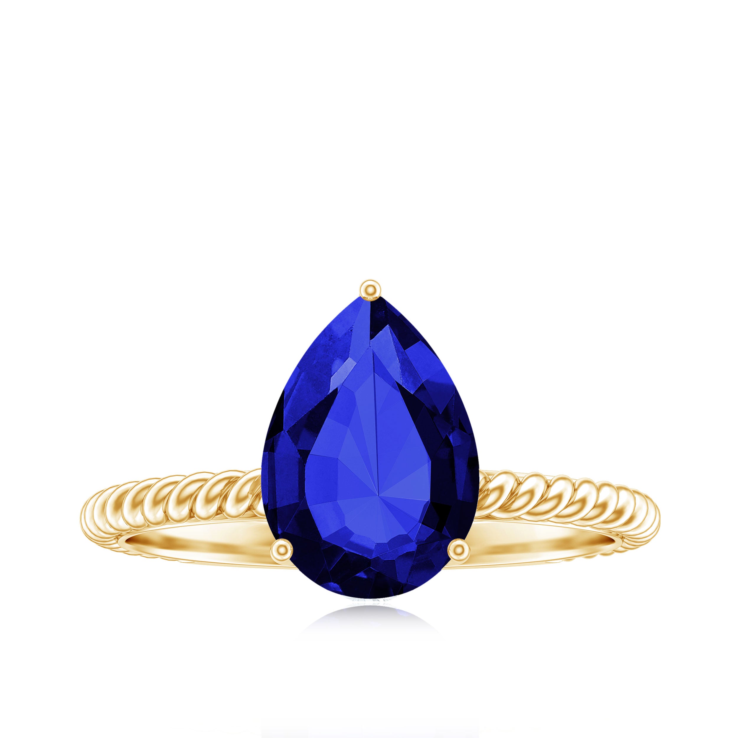 Certified 3 Carat Lab Grown Blue Sapphire Pear Shaped Engagement Ring AAAA - Rosec Jewels