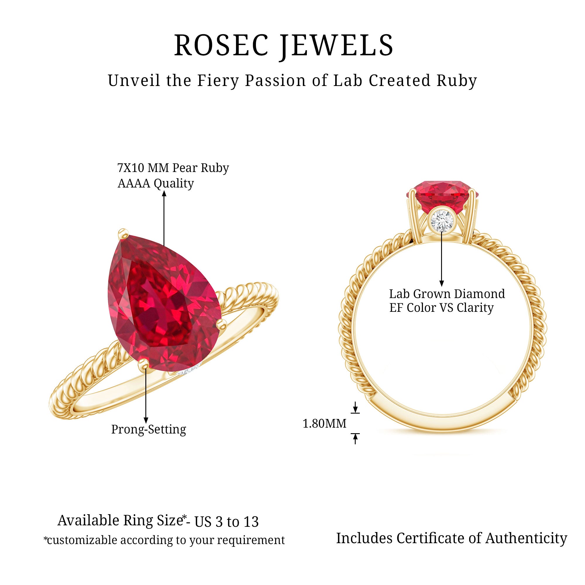 2.9 Carat Lab Created Ruby Teardrop Engagement Ring With Surprise Diamonds AAAA - Rosec Jewels