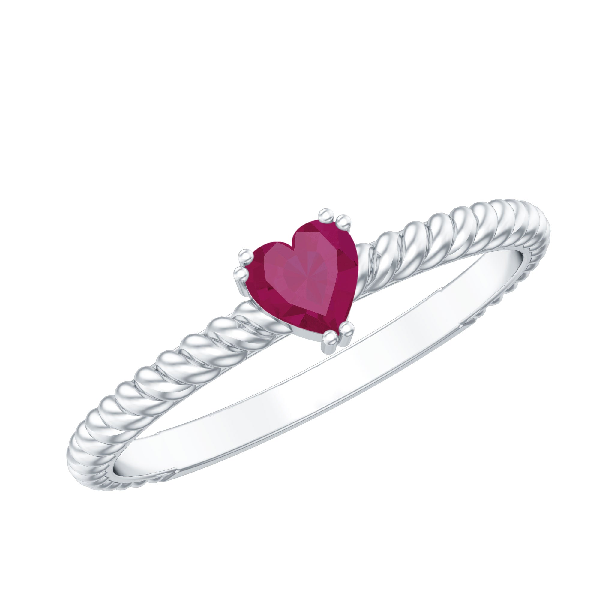 Real Half Carat Ruby Heart Promise Ring with Twisted Rope AAA - Rosec Jewels