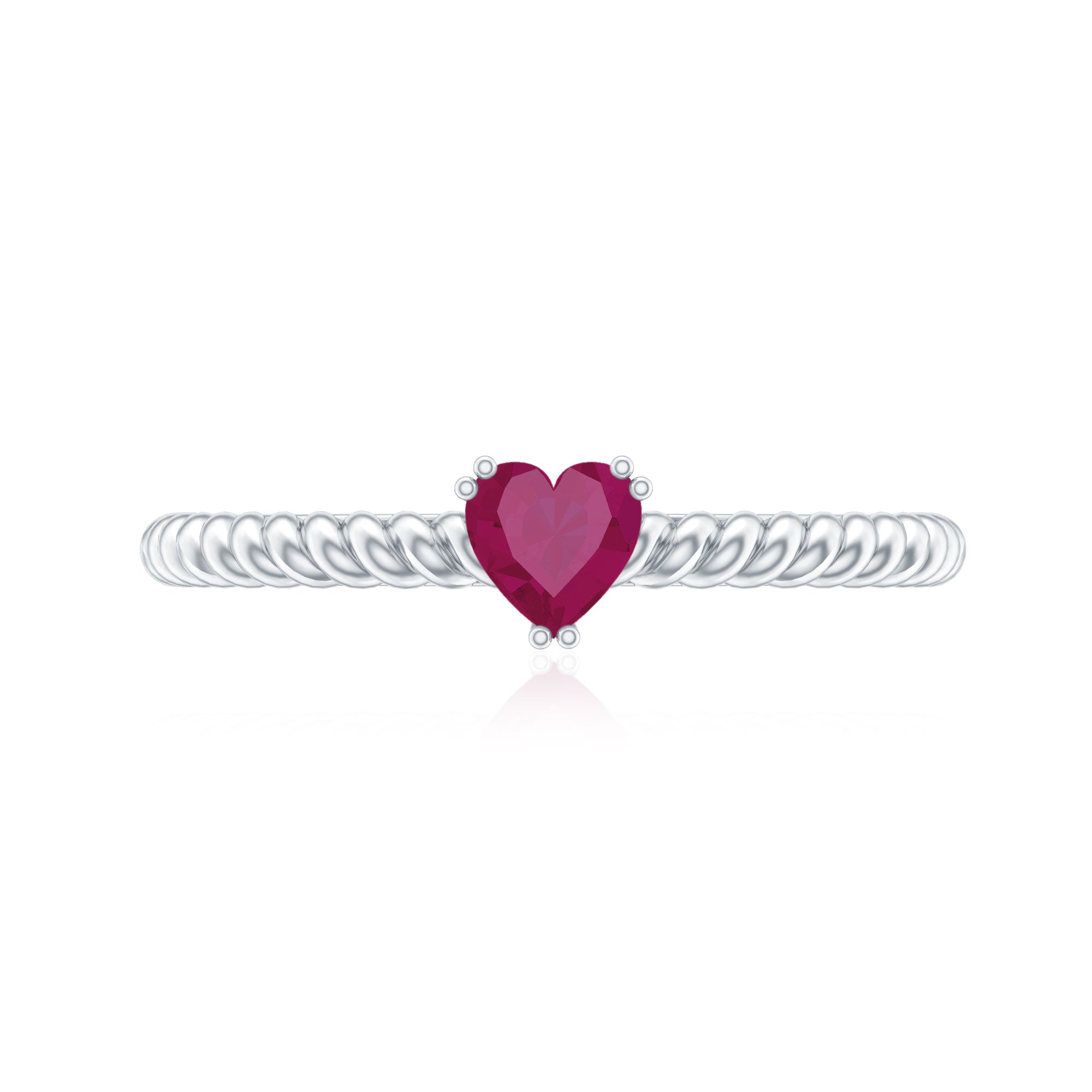 Real Half Carat Ruby Heart Promise Ring with Twisted Rope AAA - Rosec Jewels
