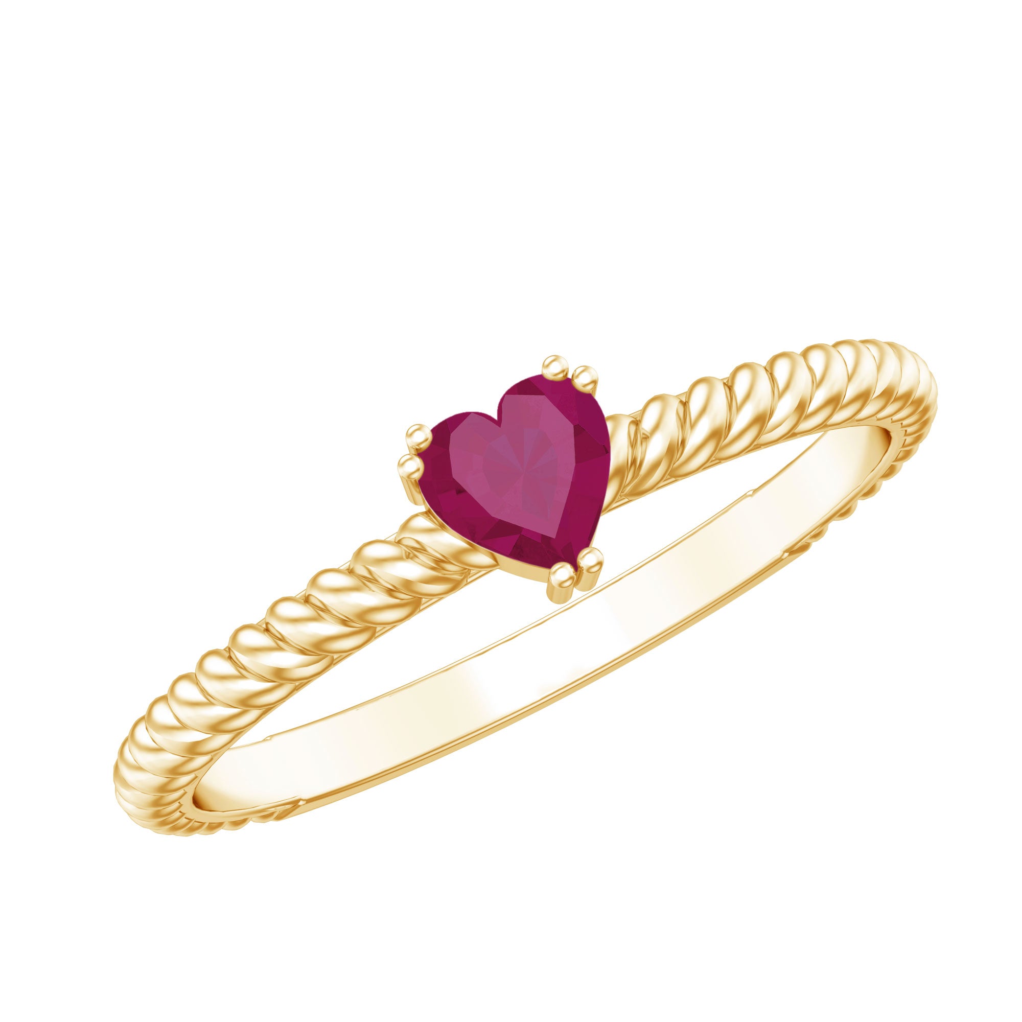 Real Half Carat Ruby Heart Promise Ring with Twisted Rope AAA - Rosec Jewels