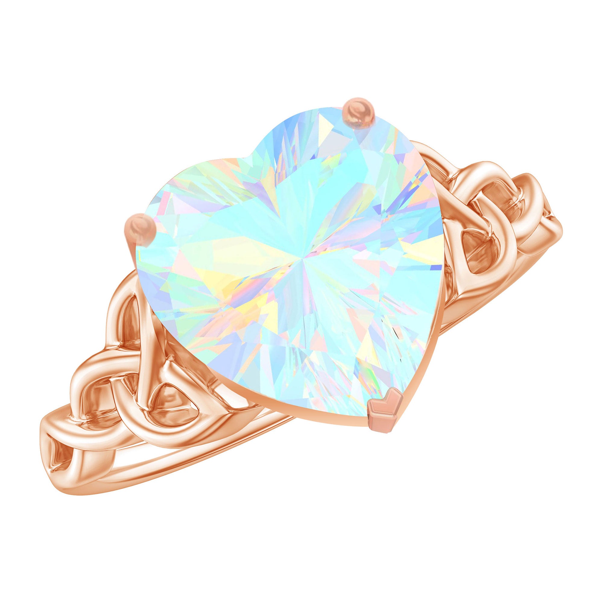 Certified 2 Carat Ethiopian Opal Heart Engagement Ring with Celtic Knot AAA - Rosec Jewels
