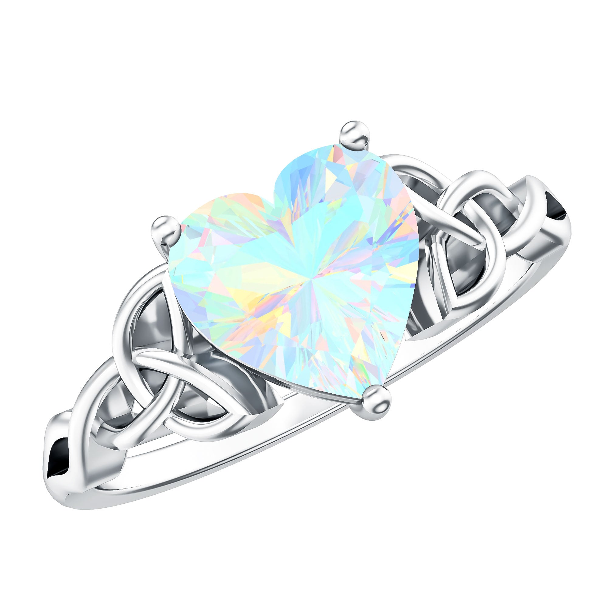 Certified 2 Carat Ethiopian Opal Heart Engagement Ring with Celtic Knot AAA - Rosec Jewels