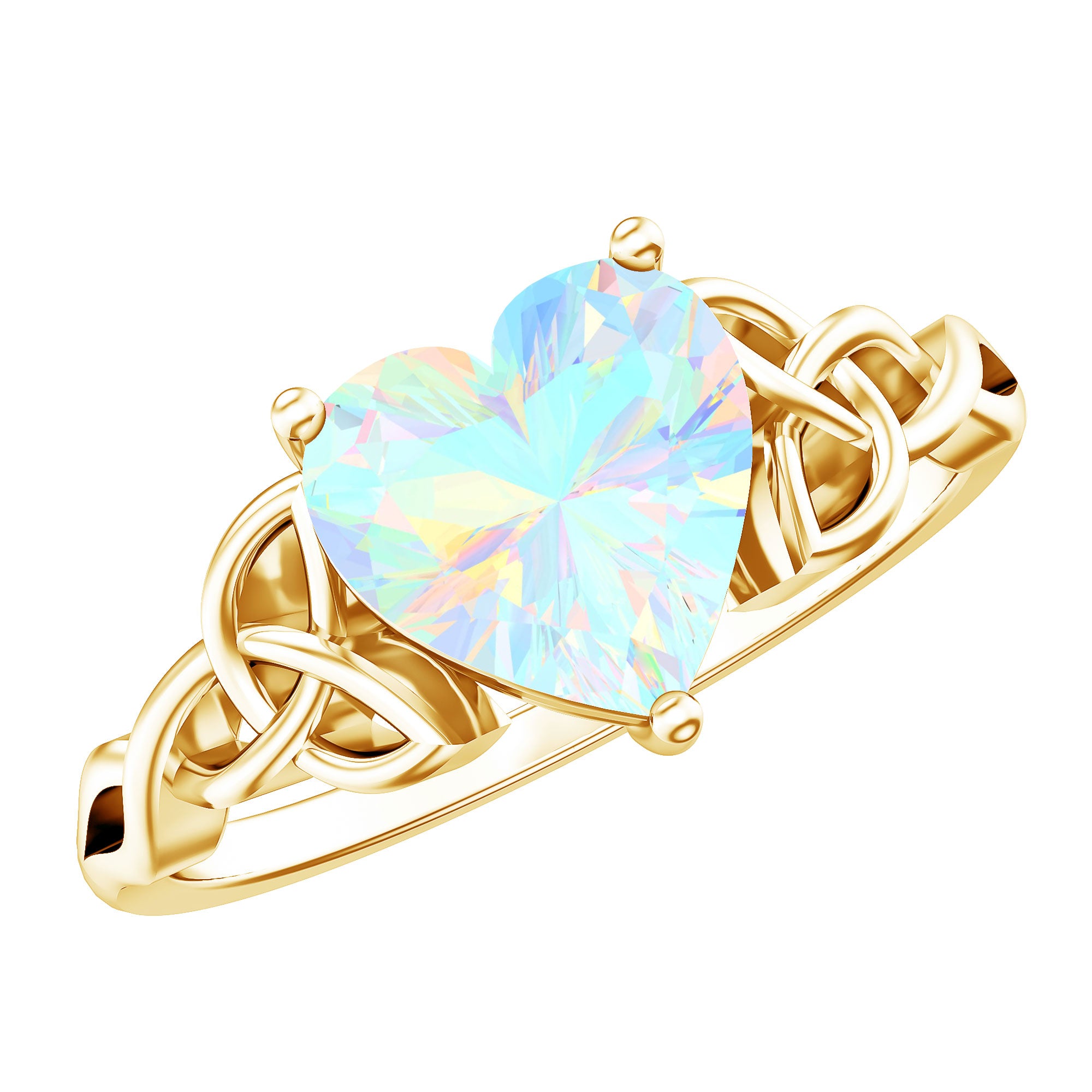 Certified 2 Carat Ethiopian Opal Heart Engagement Ring with Celtic Knot AAA - Rosec Jewels