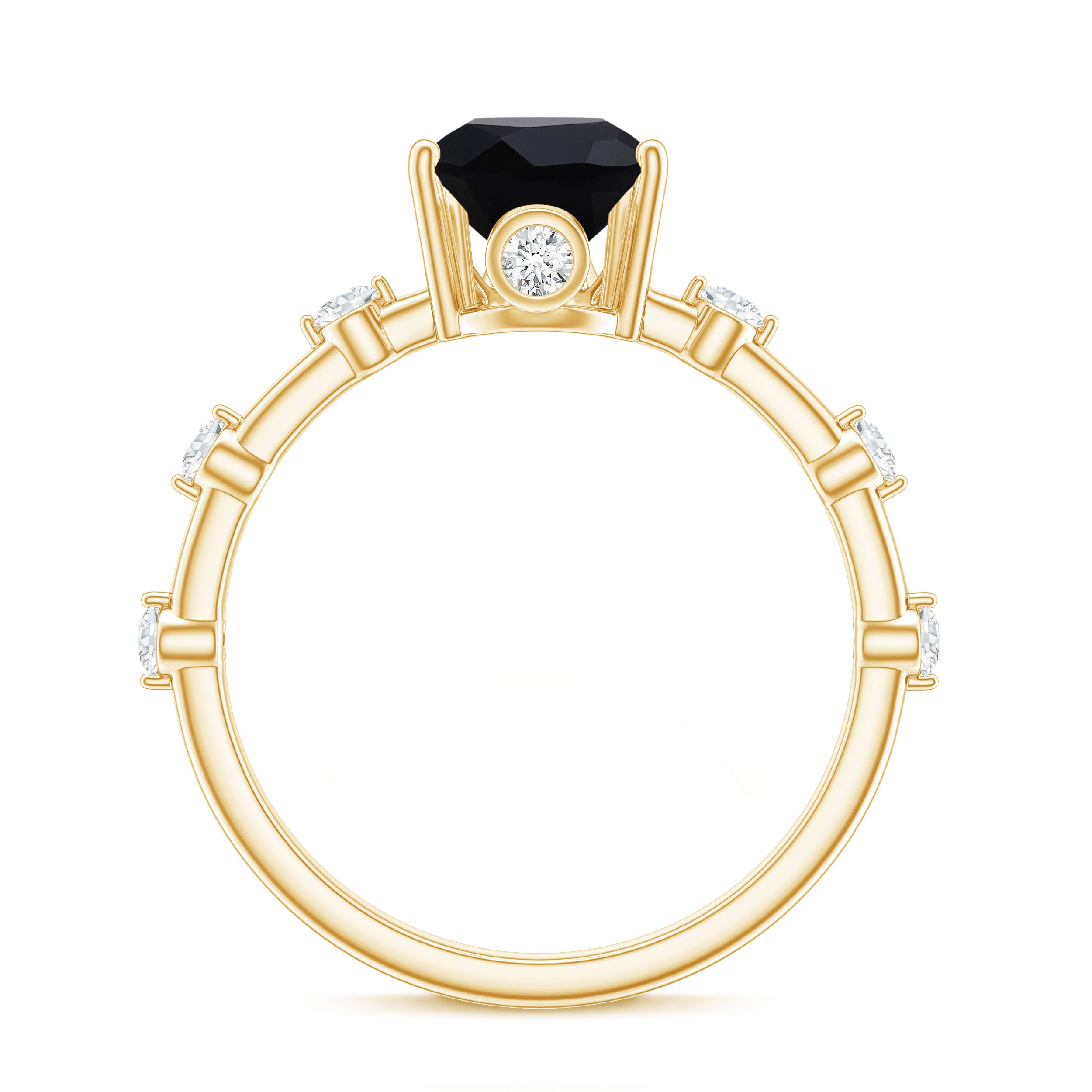 Pear Shape Black Onyx Solitaire Engagement Ring with Diamond AAA - Rosec Jewels