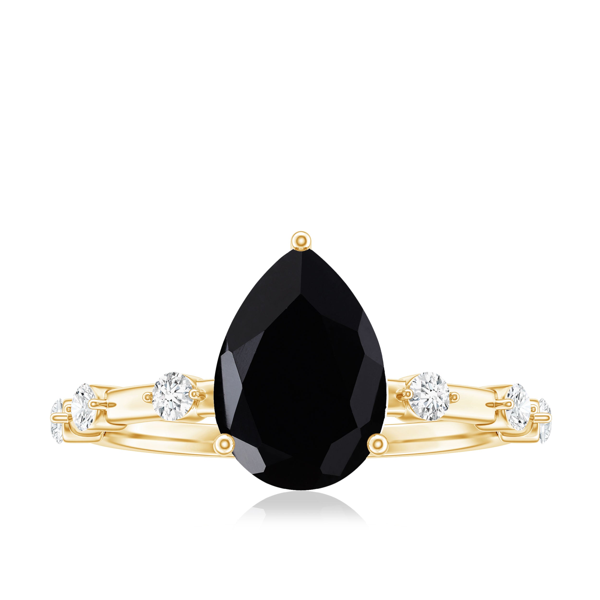 Pear Shape Black Onyx Solitaire Engagement Ring with Diamond AAA - Rosec Jewels