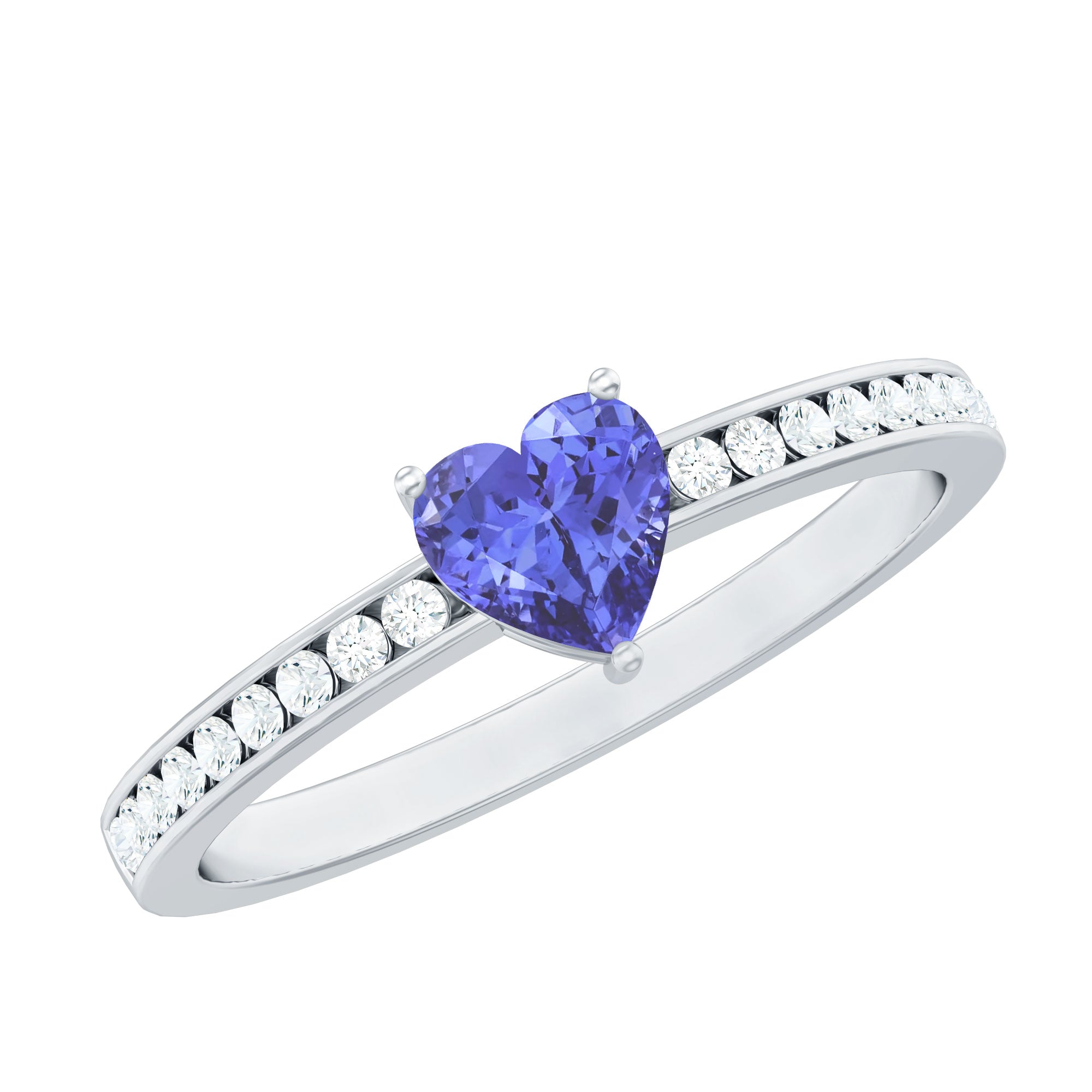Natural Tanzanite Heart Promise Ring with Diamond AAA - Rosec Jewels