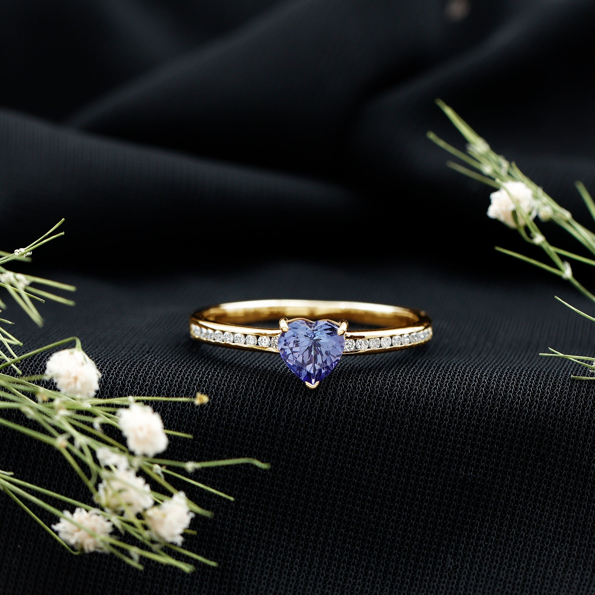 Natural Tanzanite Heart Promise Ring with Diamond AAA - Rosec Jewels