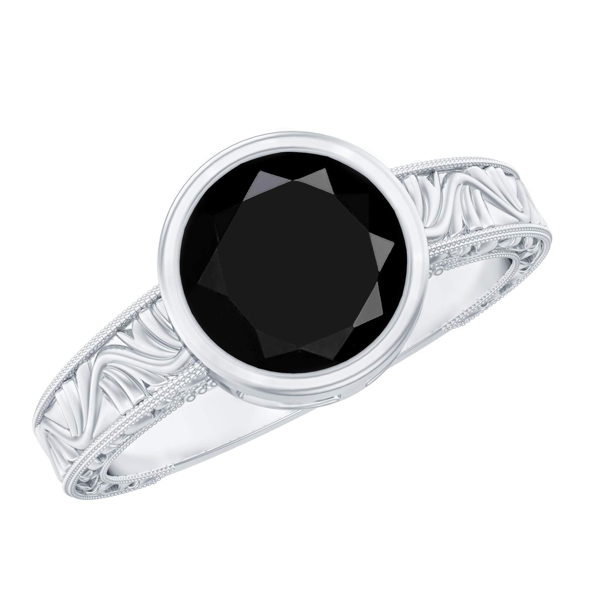 Vintage Style 2 Carat Lab Grown Black Diamond Bezel Set Engagement Ring AAAA ( Synthetic ) - Rosec Jewels