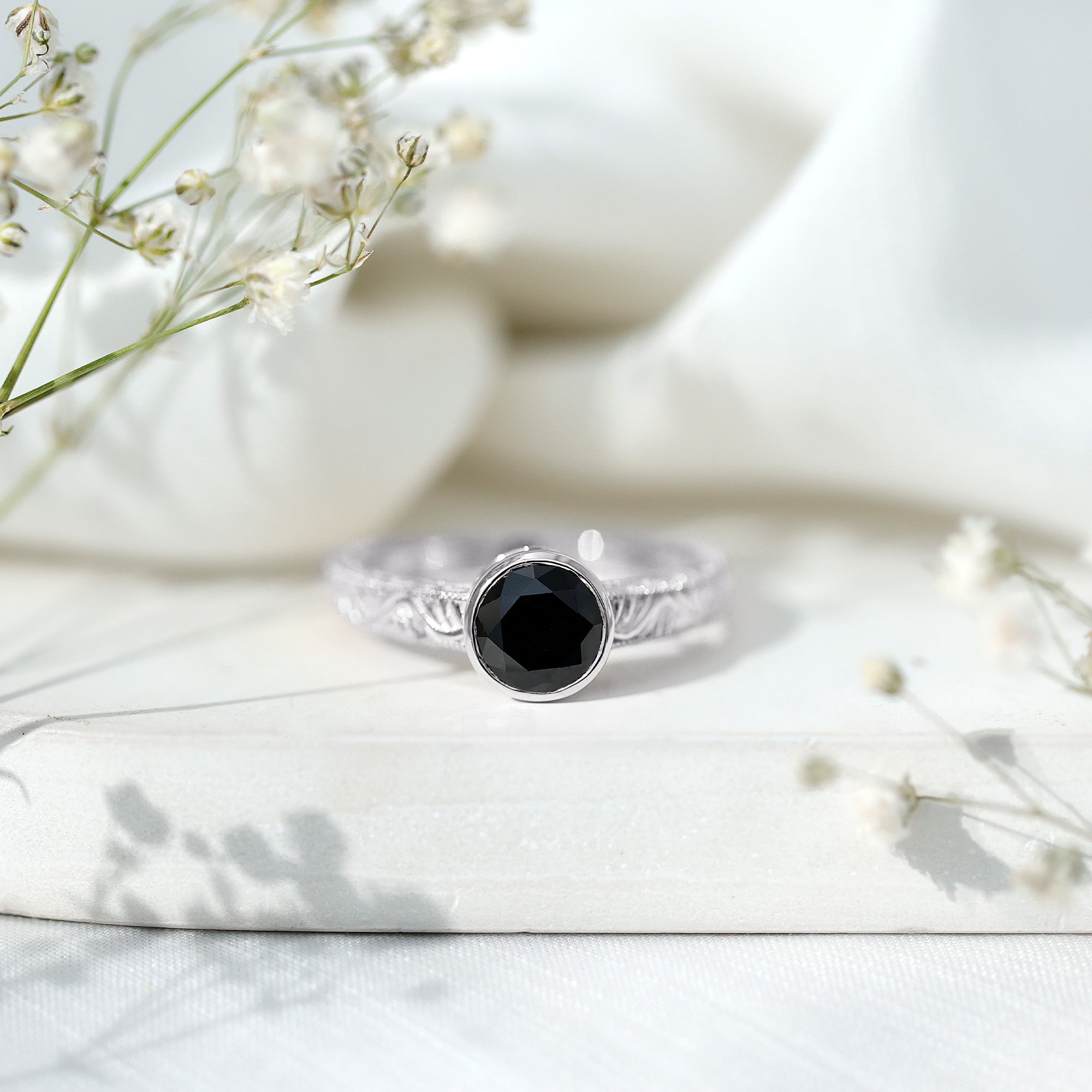 Vintage Style 2 Carat Lab Grown Black Diamond Bezel Set Engagement Ring AAAA ( Synthetic ) - Rosec Jewels