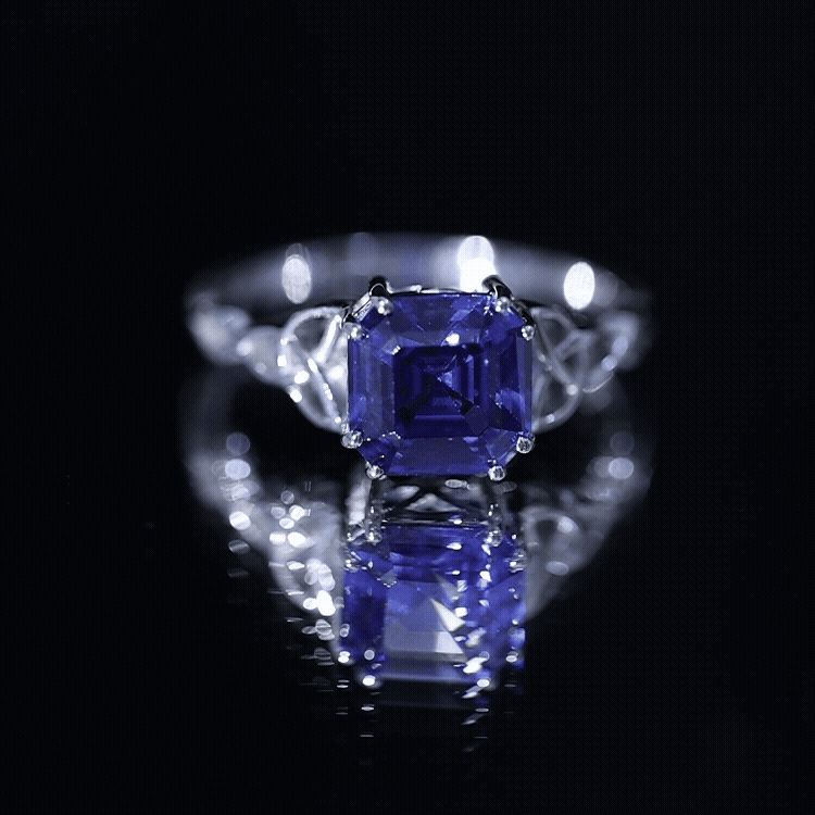 Certified 4.8 Carat Asscher Cut Lab Created Blue Sapphire Celtic Knot Engagement Ring AAAA - Rosec Jewels