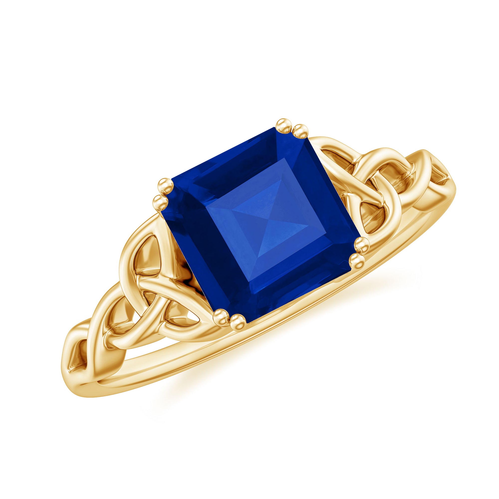 Certified 4 Carat Asscher Cut Lab Created Blue Sapphire Celtic Knot Engagement Ring AAAA - Rosec Jewels