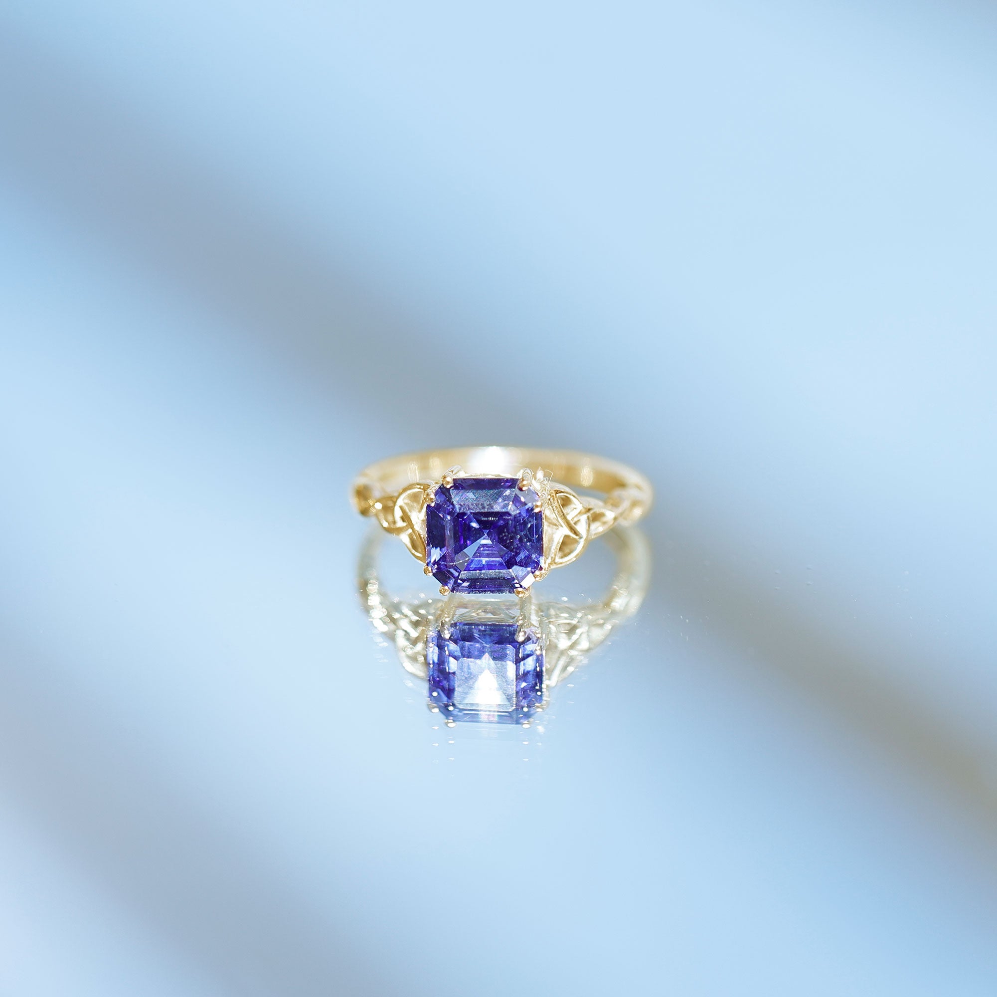 Certified 4.8 Carat Asscher Cut Lab Created Blue Sapphire Celtic Knot Engagement Ring AAAA - Rosec Jewels