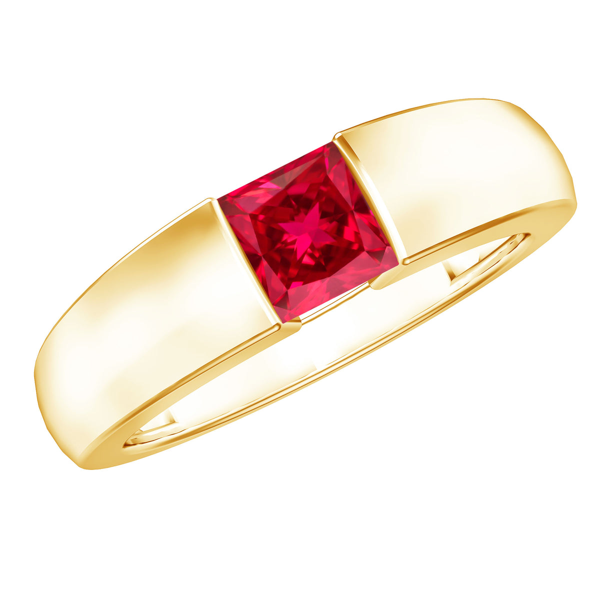 Princess Cut 1.5 Carat Lab Grown Ruby Solitaire Band Ring with Certificate AAAA - Rosec Jewels