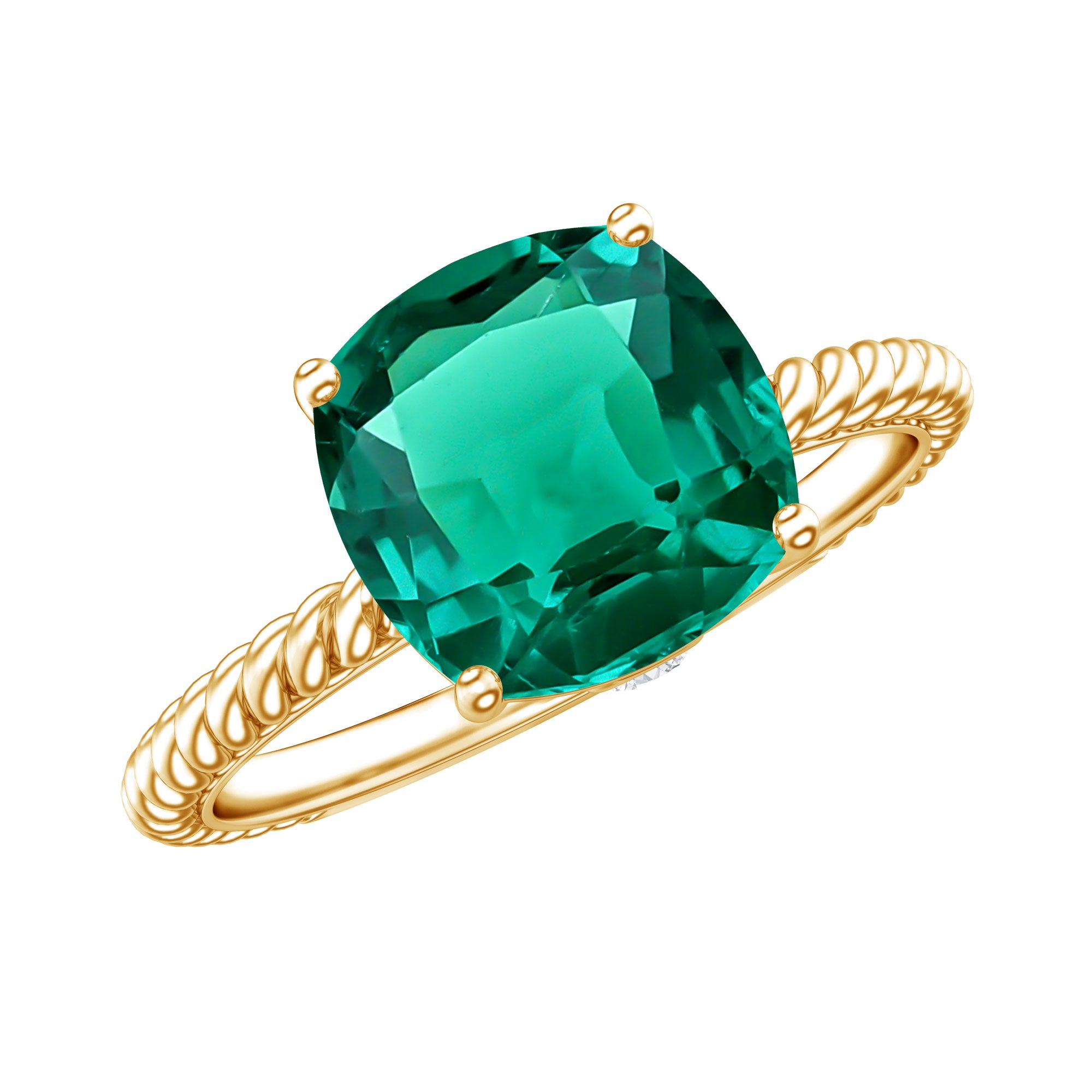 Certified 2 Carat Cushion Cut Lab Grown Emerald Ring for Engagement AAAA - Rosec Jewels