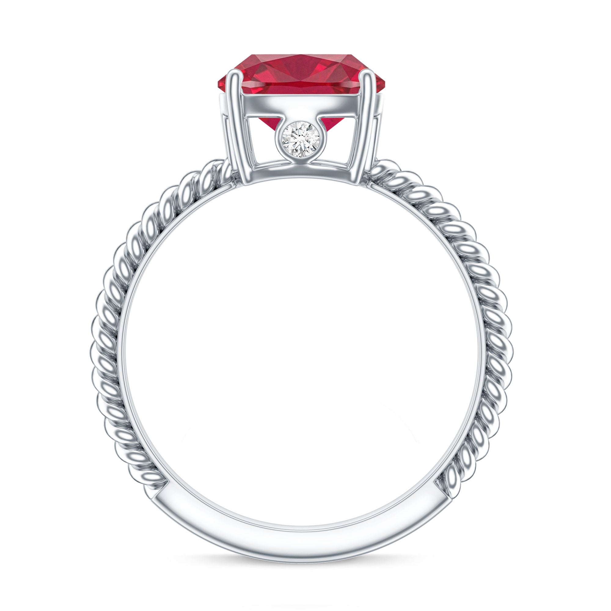 Certified 2 Carat Lab Grown Ruby Cushion Cut Engagement Ring with Surprise Diamond AAAA - Rosec Jewels