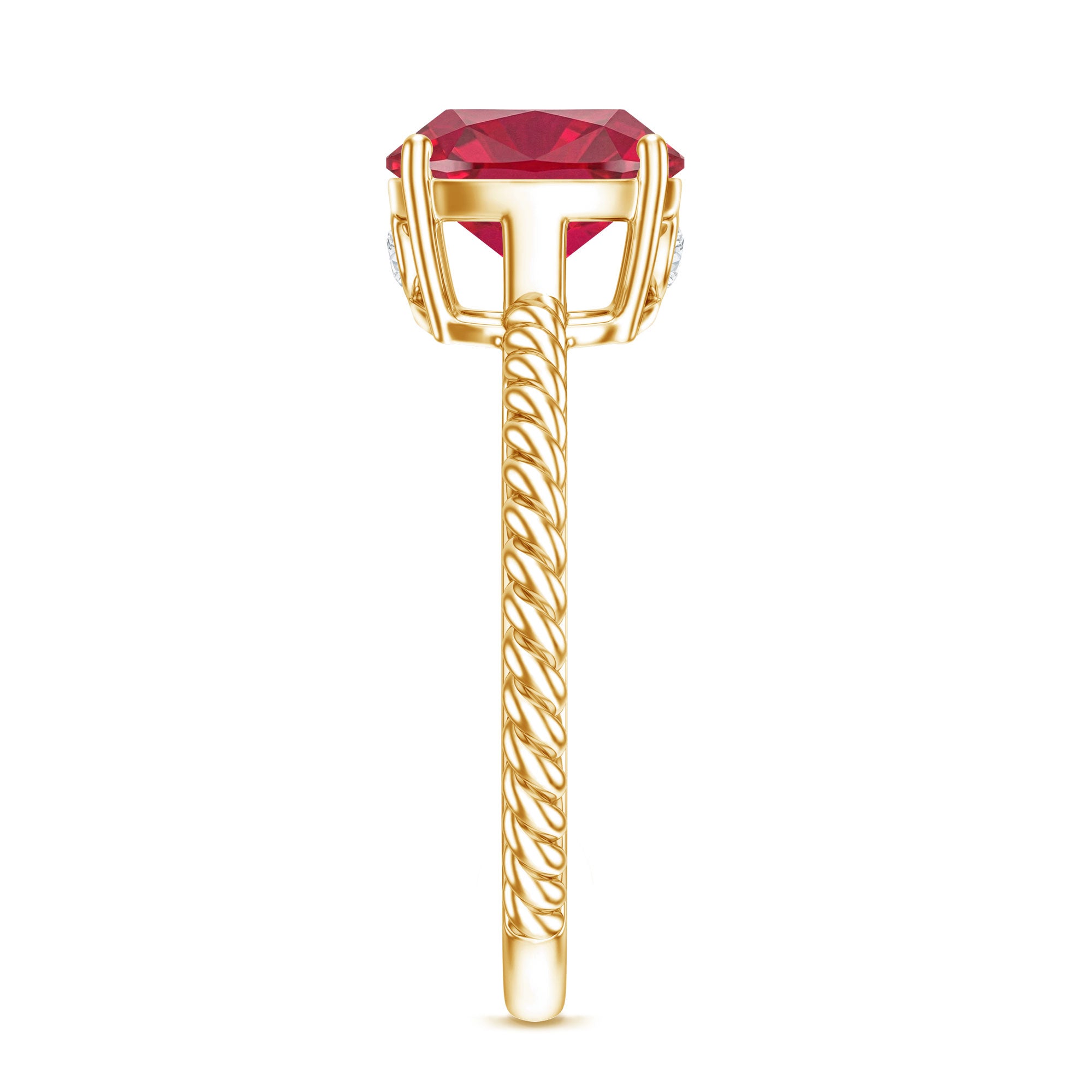 Certified 2 Carat Lab Grown Ruby Cushion Cut Engagement Ring with Surprise Diamond AAAA - Rosec Jewels