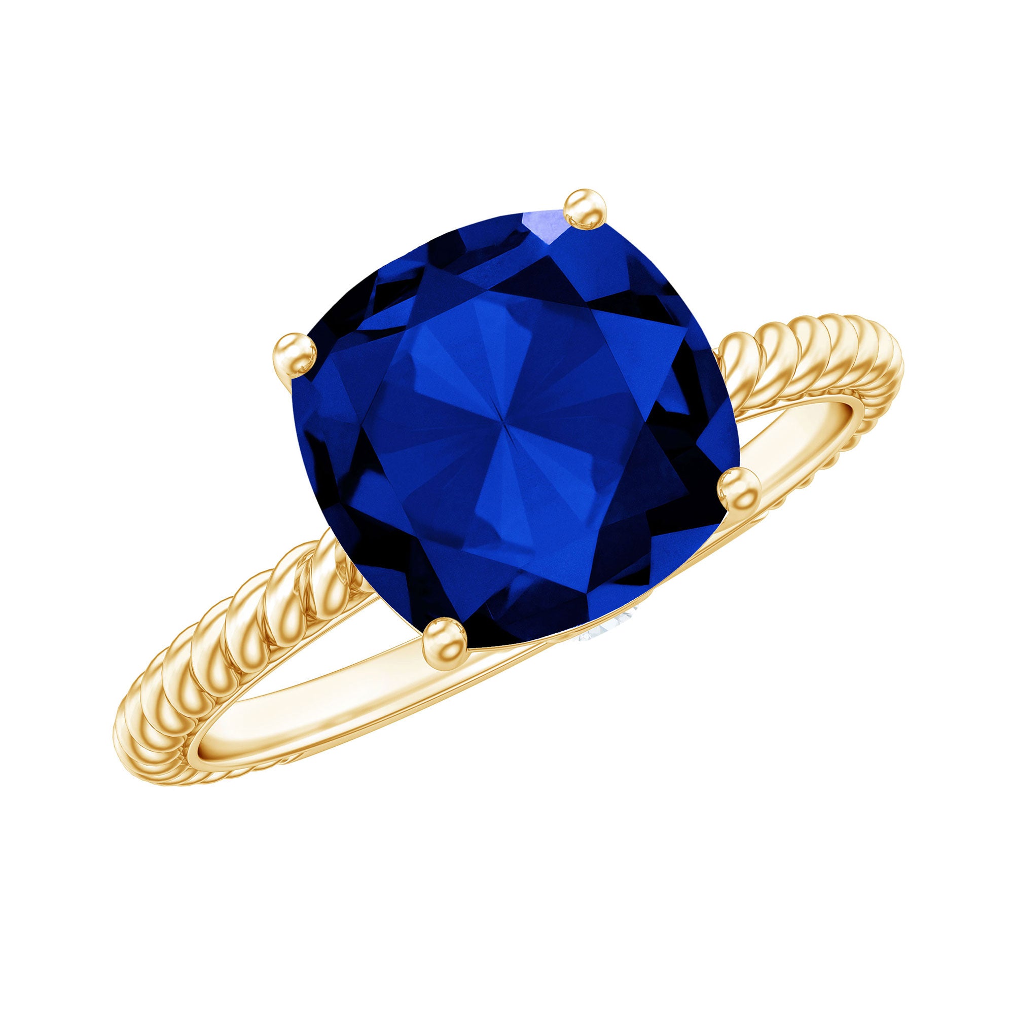 2.7 Carat Cushion Cut Lab Created Blue Sapphire Solitaire Engagement Ring AAAA - Rosec Jewels