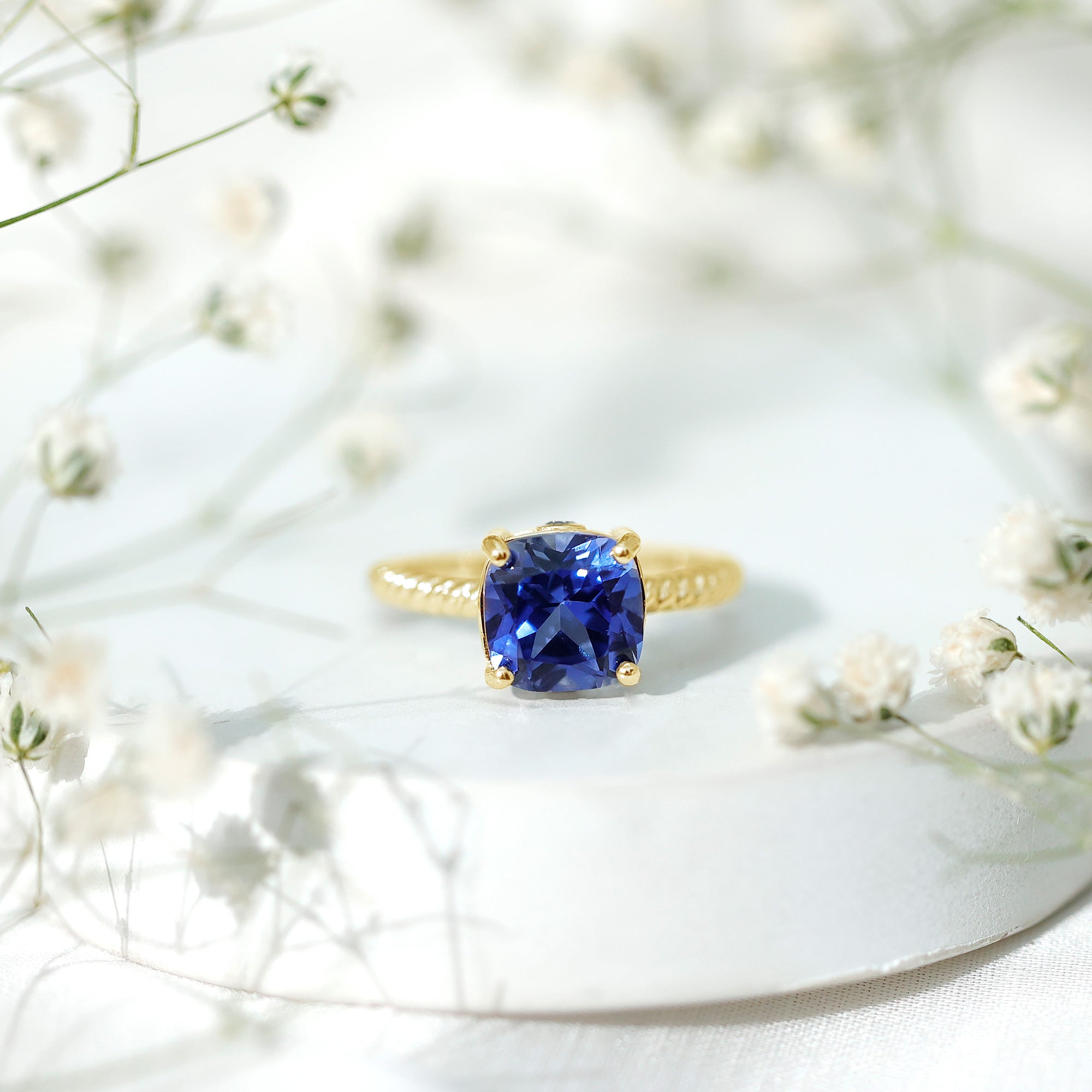2.7 Carat Cushion Cut Lab Created Blue Sapphire Solitaire Engagement Ring AAAA - Rosec Jewels