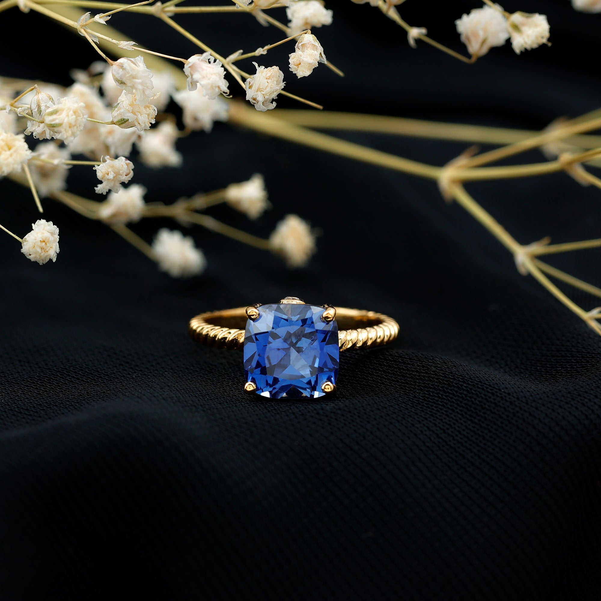 2.7 Carat Cushion Cut Lab Created Blue Sapphire Solitaire Engagement Ring AAAA - Rosec Jewels