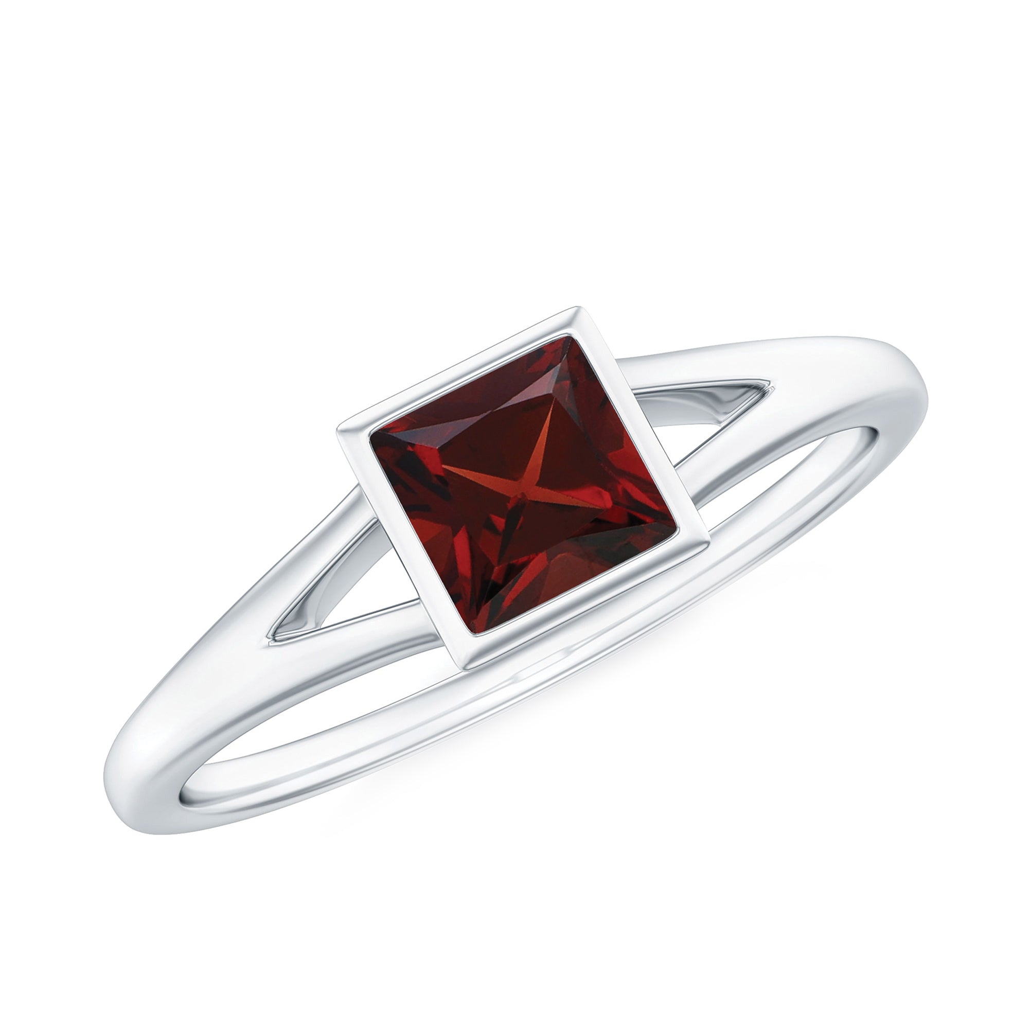 Genuine Garnet Princess Cut Engagement Ring with Split Shank