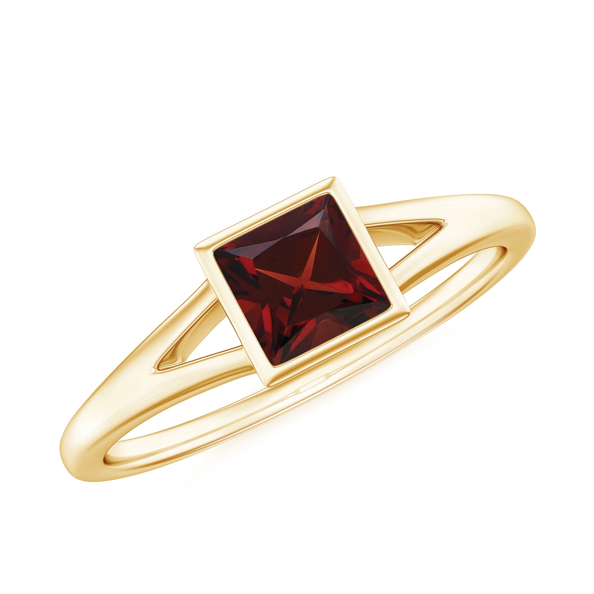 Genuine Garnet Princess Cut Engagement Ring with Split Shank AAA - Rosec Jewels