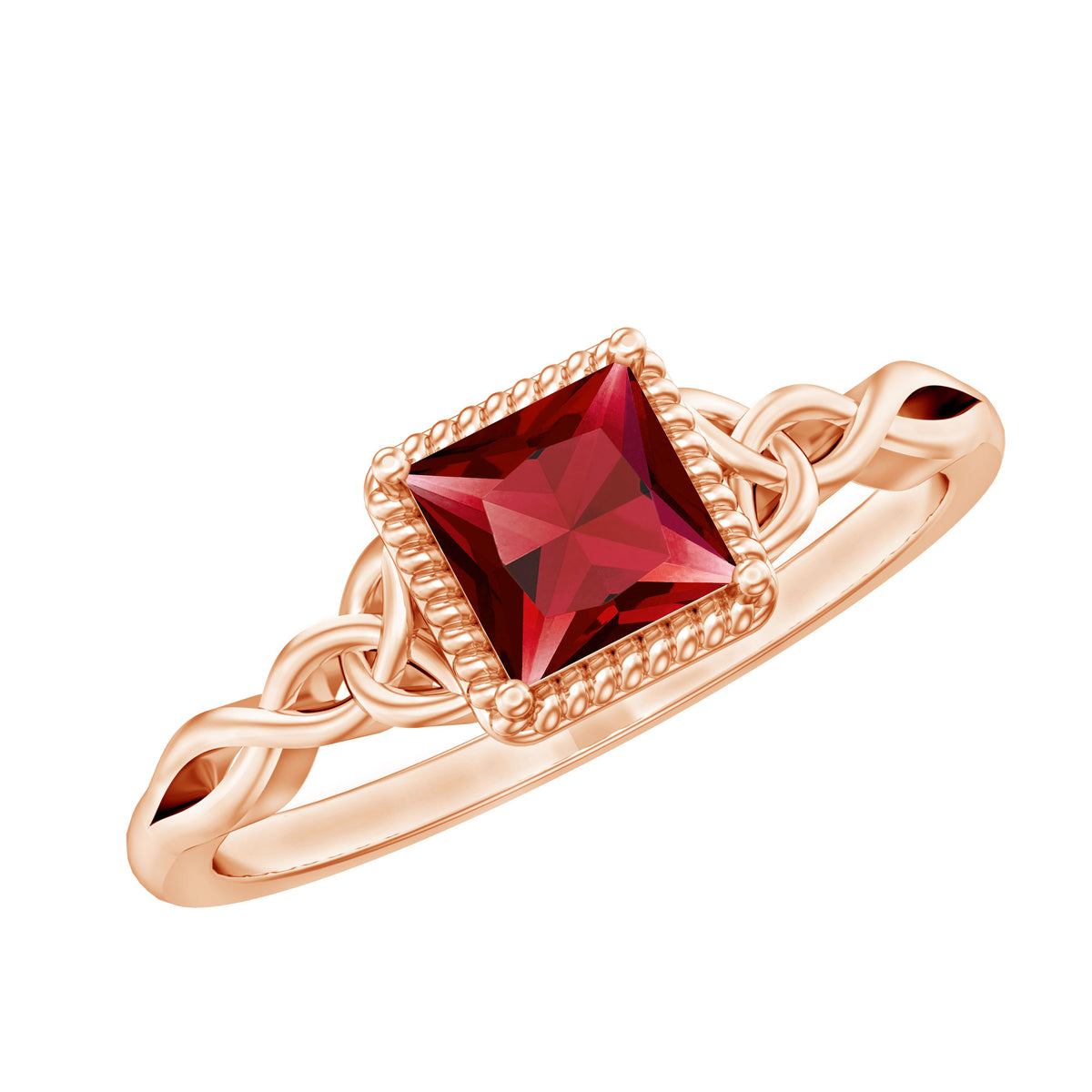 Natural 0.8 Carat Princess Cut Ruby Promise Ring with Celtic Knot AAA - Rosec Jewels
