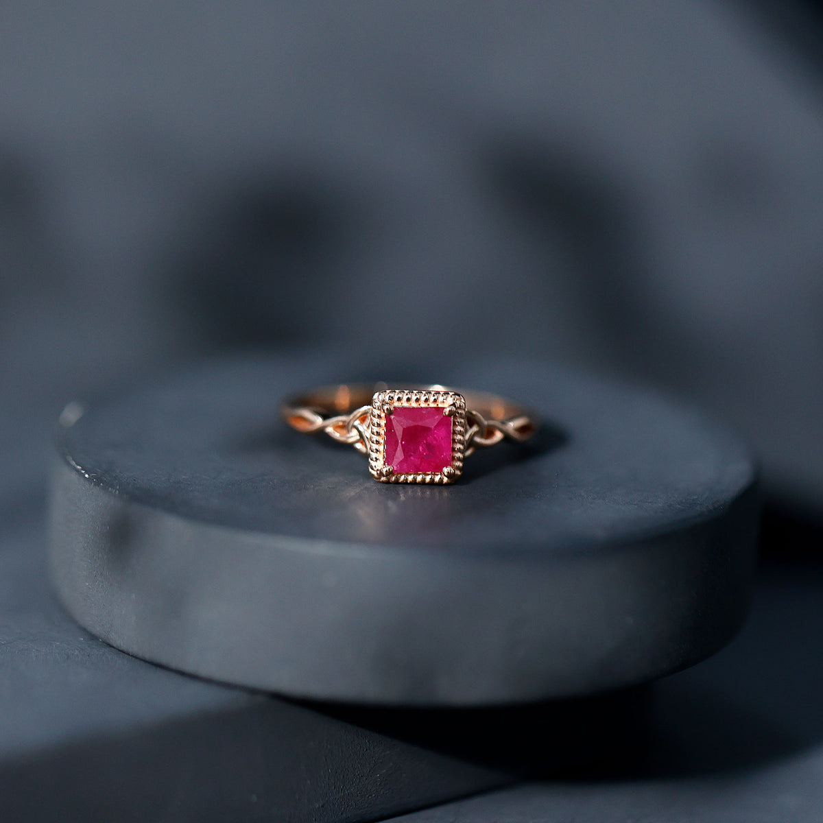 Natural 0.8 Carat Princess Cut Ruby Promise Ring with Celtic Knot AAA - Rosec Jewels
