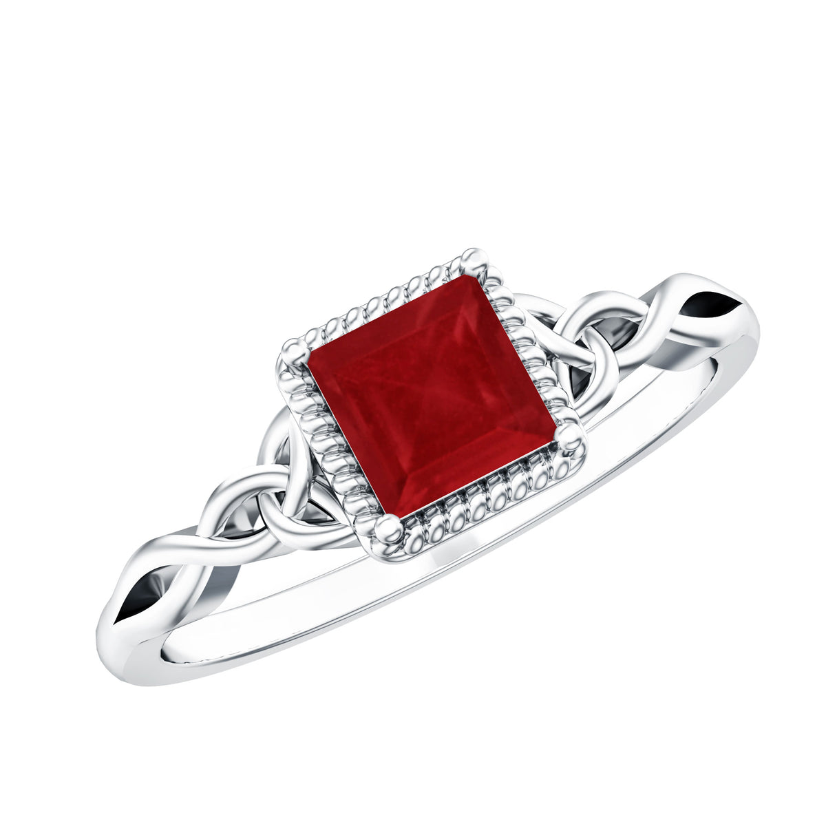 Natural 0.8 Carat Princess Cut Ruby Promise Ring with Celtic Knot AAA - Rosec Jewels