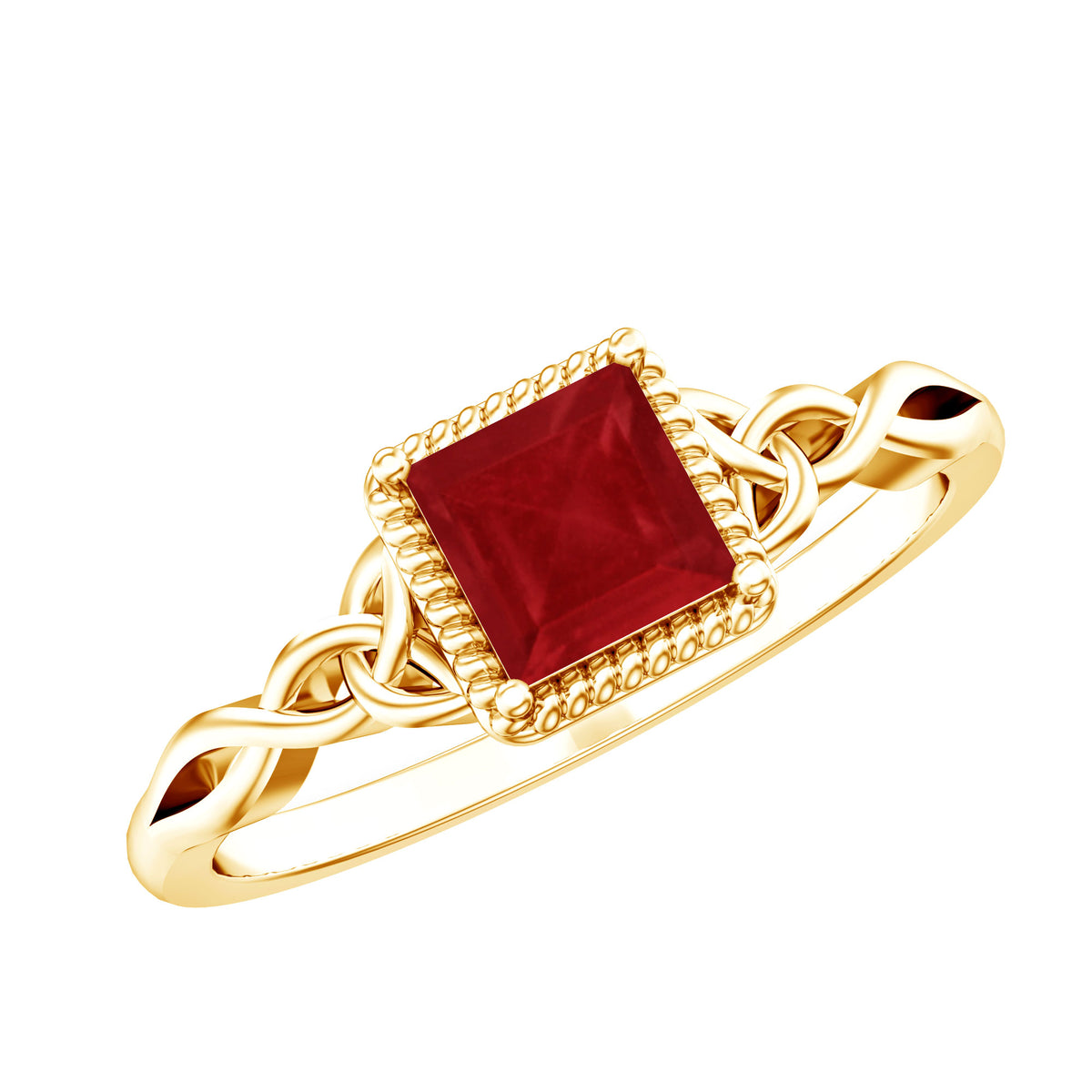 Natural 0.8 Carat Princess Cut Ruby Promise Ring with Celtic Knot AAA - Rosec Jewels