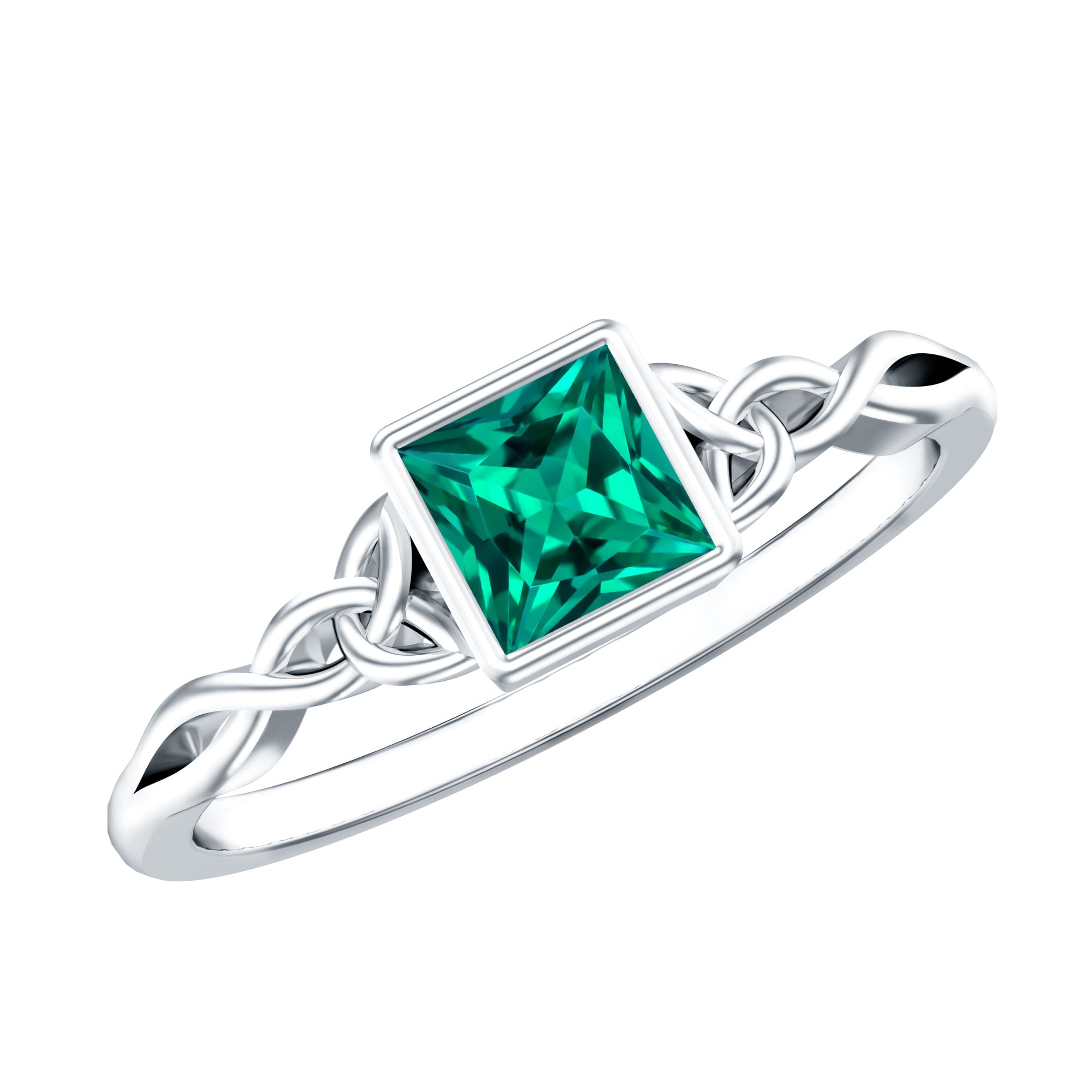Certified Princess Cut Lab Grown Emerald Celtic Promise Ring AAAA - Rosec Jewels