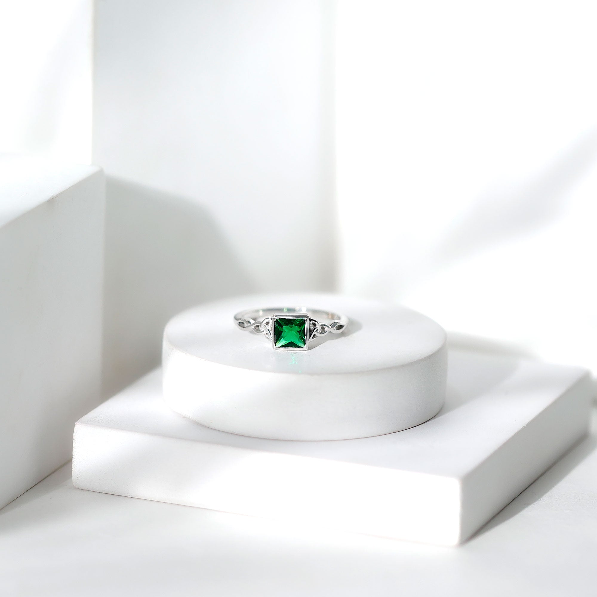 Certified Princess Cut Lab Grown Emerald Celtic Promise Ring AAAA - Rosec Jewels