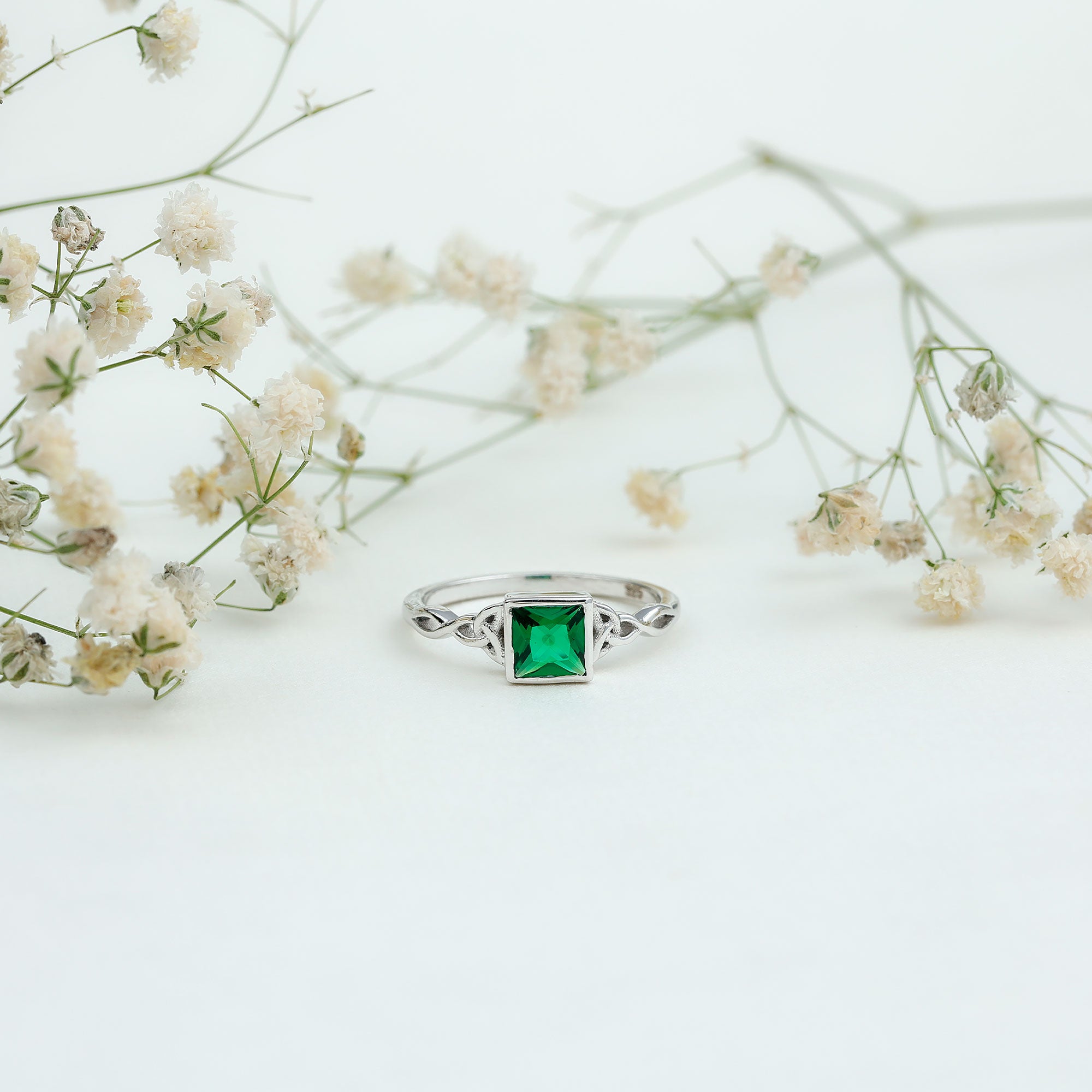 Certified Princess Cut Lab Grown Emerald Celtic Promise Ring AAAA - Rosec Jewels