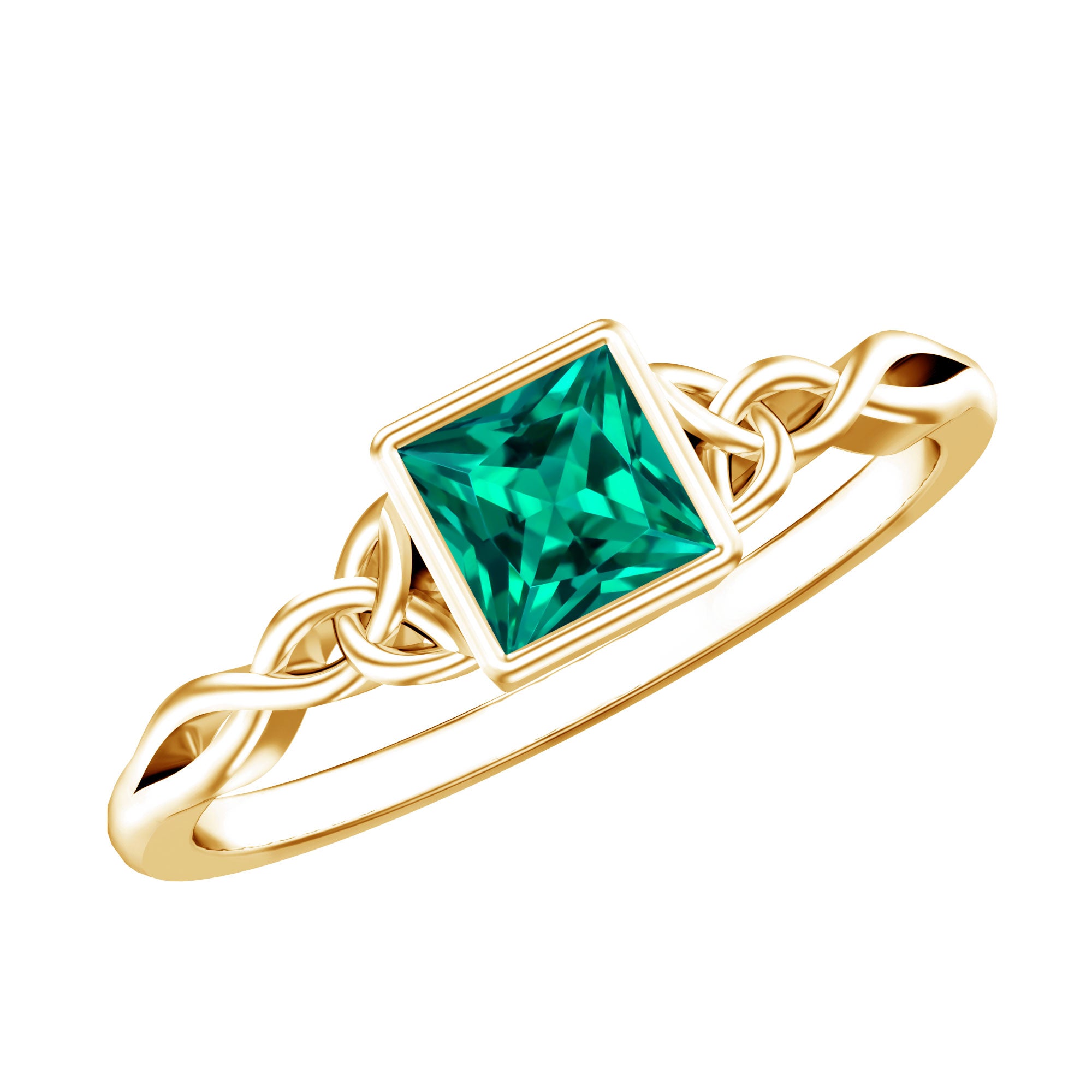 Certified Princess Cut Lab Grown Emerald Celtic Promise Ring AAAA - Rosec Jewels