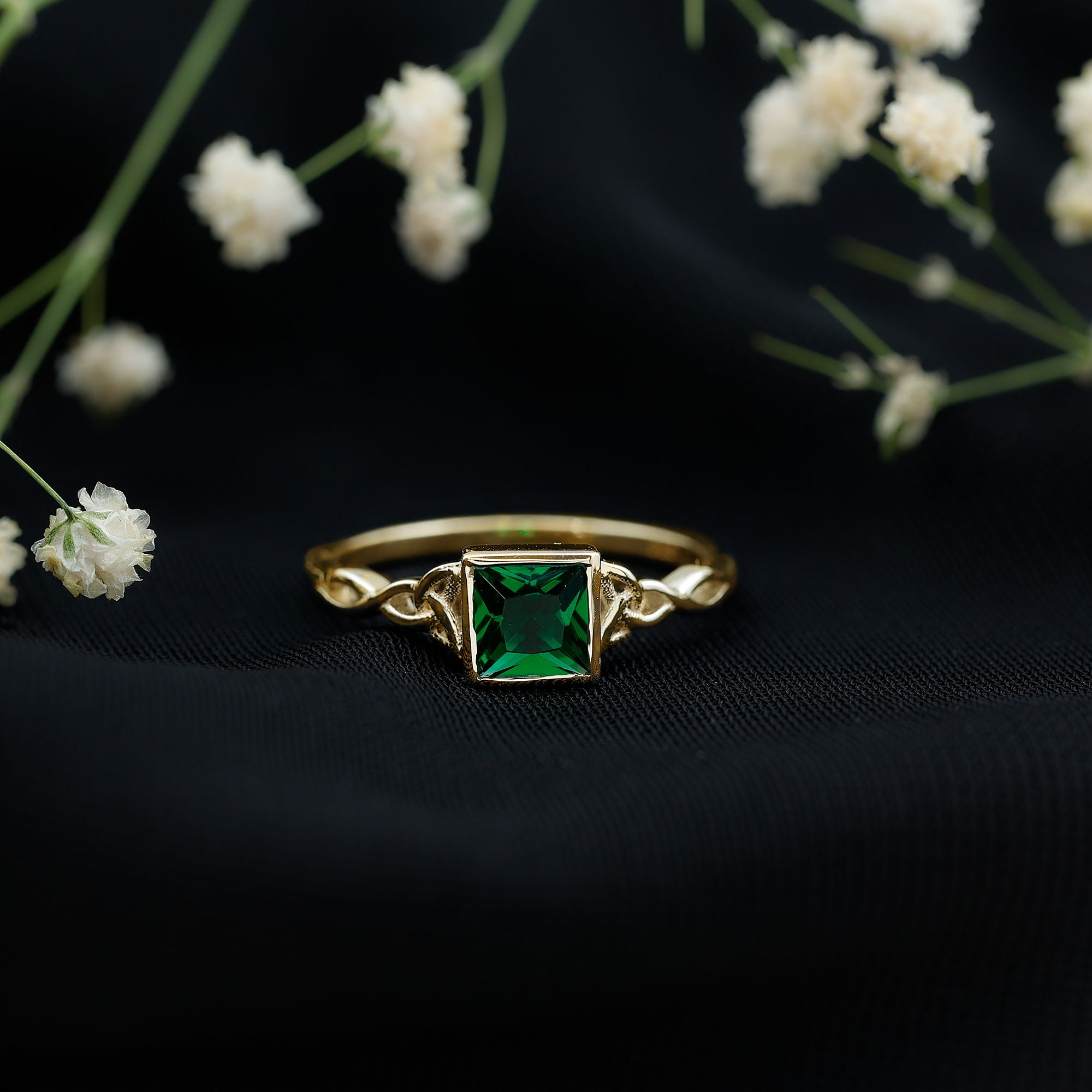 Certified Princess Cut Lab Grown Emerald Celtic Promise Ring AAAA - Rosec Jewels