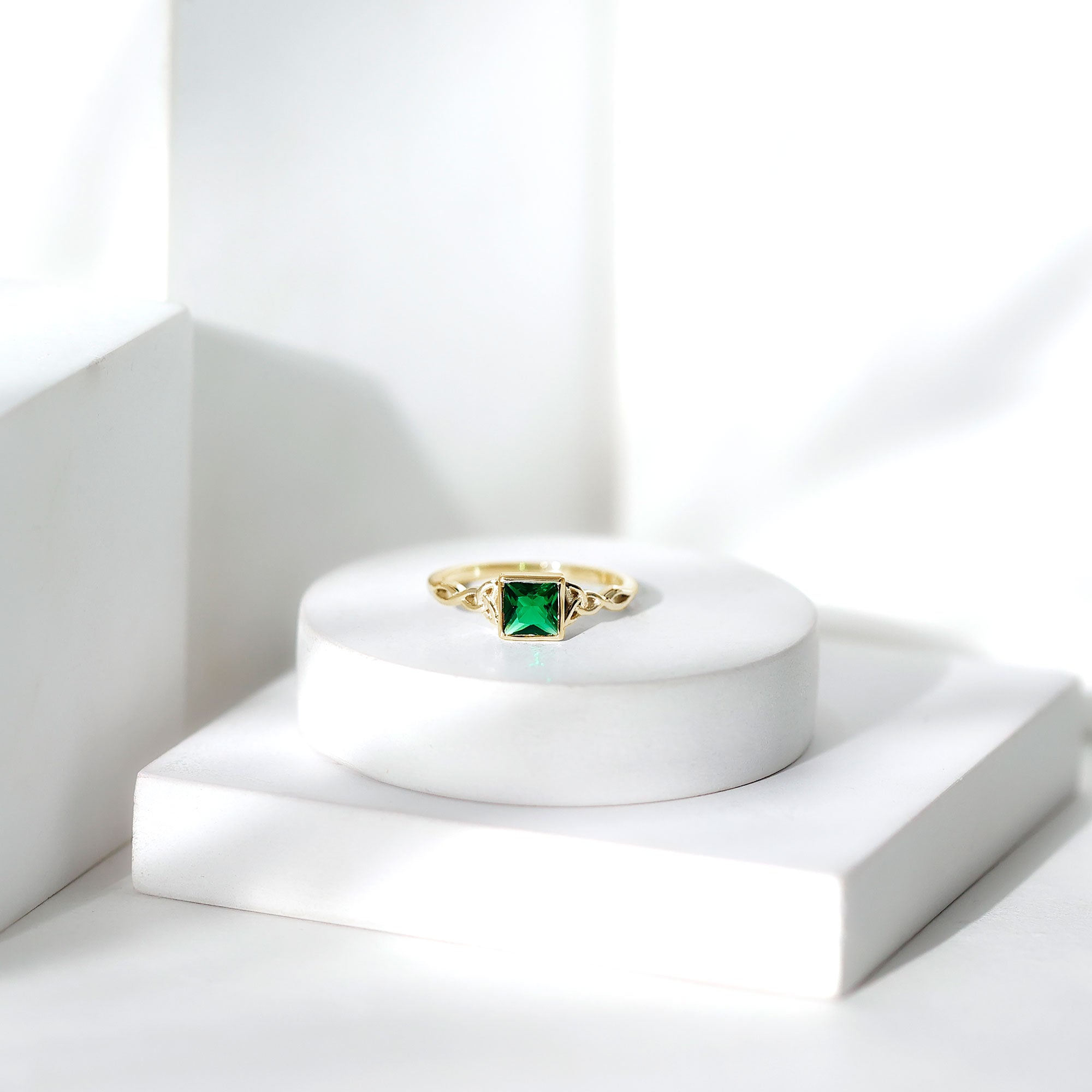 Certified Princess Cut Lab Grown Emerald Celtic Promise Ring AAAA - Rosec Jewels