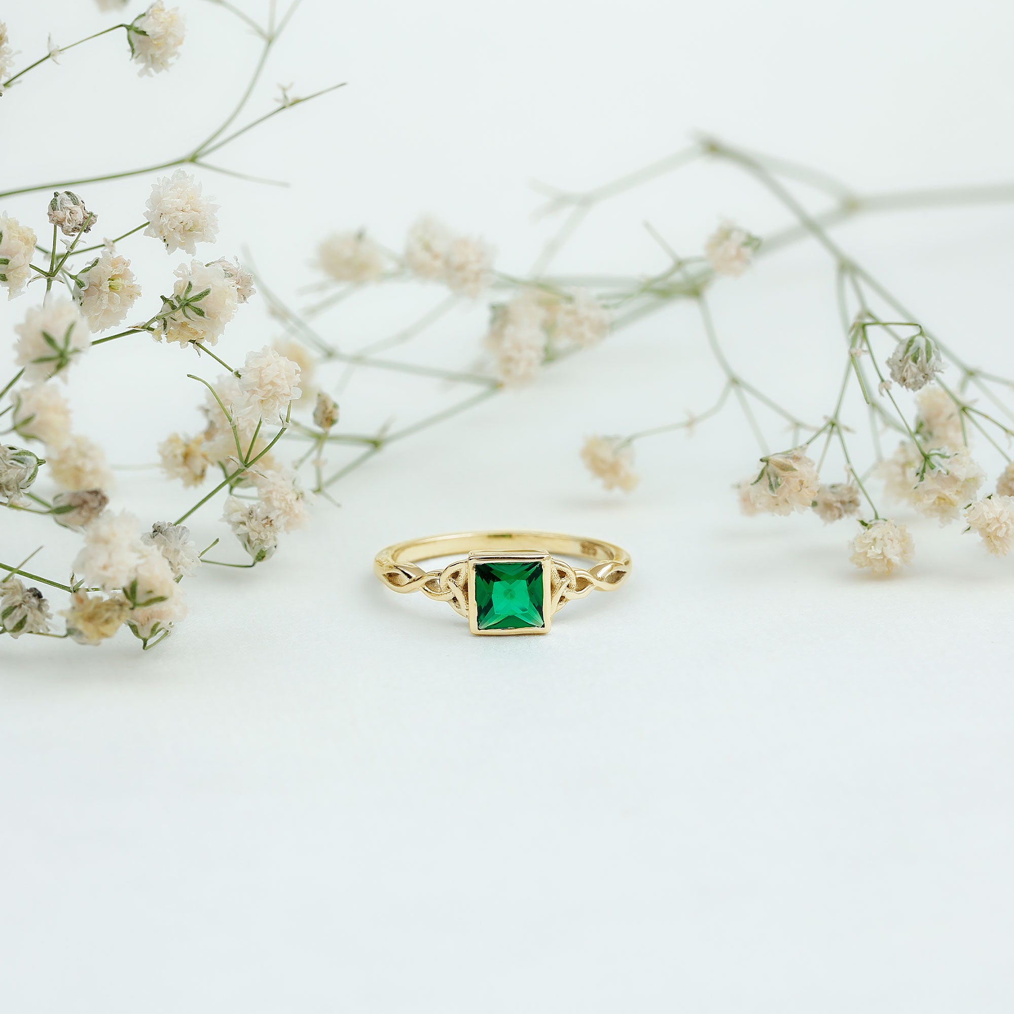 Certified Princess Cut Lab Grown Emerald Celtic Promise Ring AAAA - Rosec Jewels