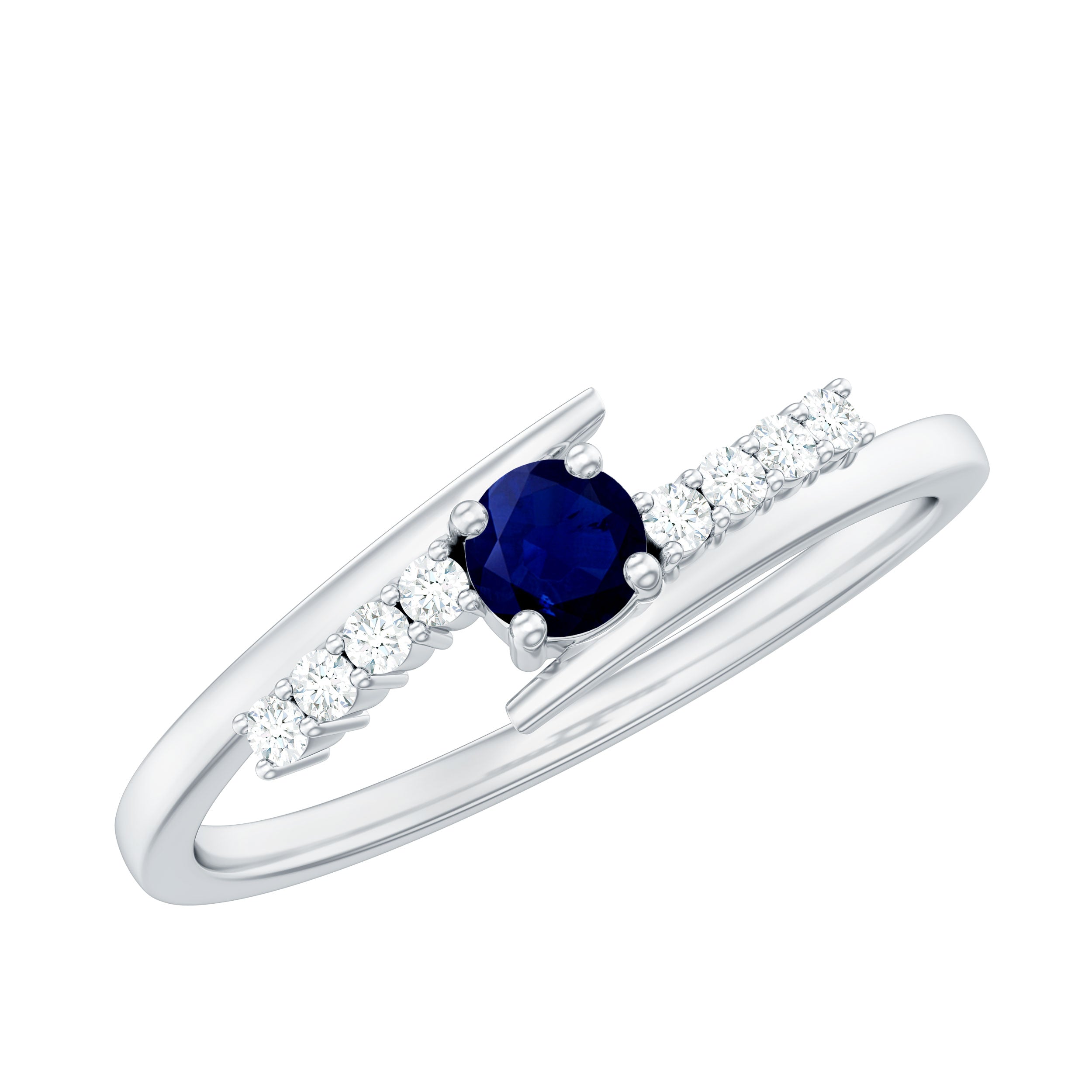 Real Blue Sapphire Promise Ring with Diamond Bypass Shank AAA - Rosec Jewels