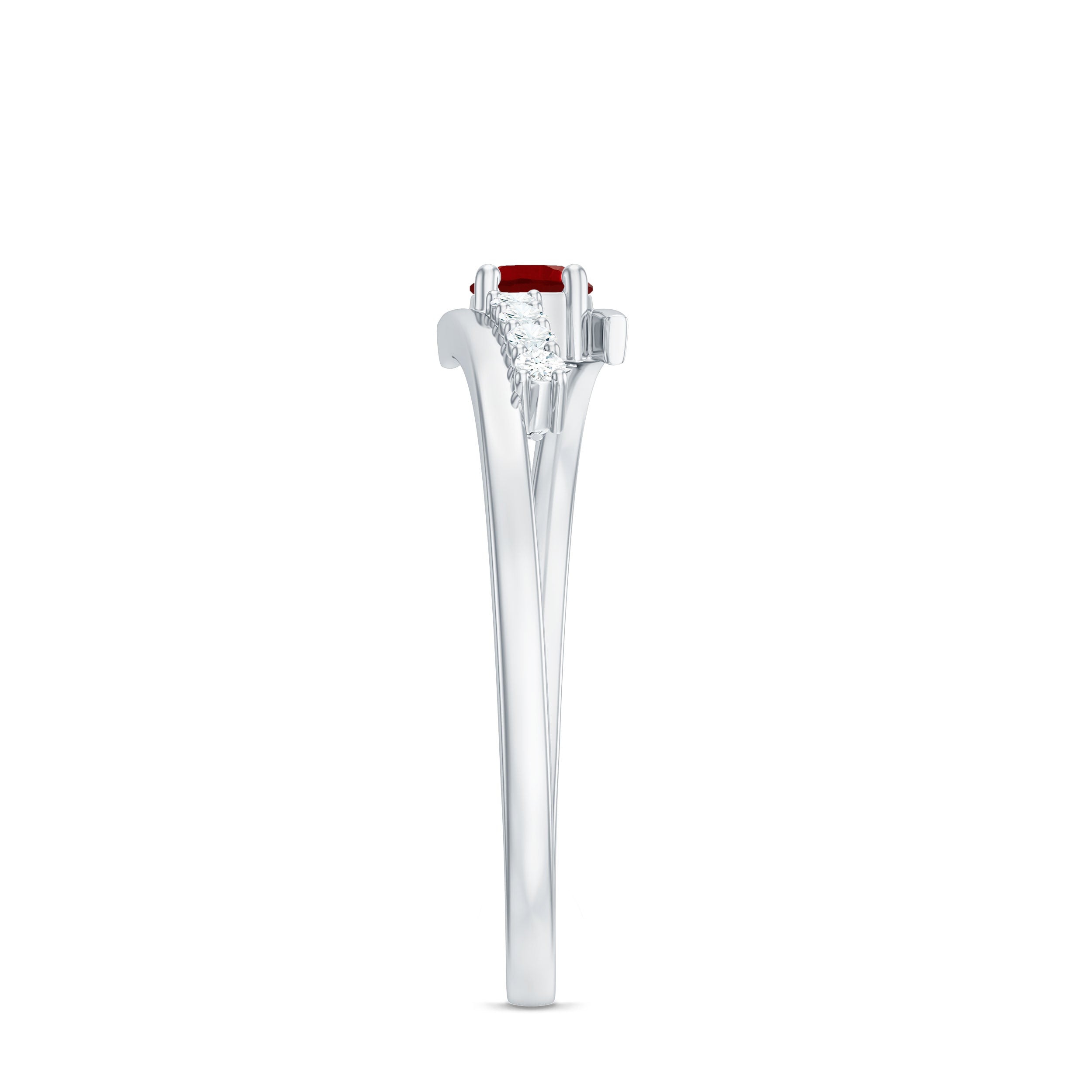 Rosec Jewels-Lab Created Ruby and Diamond Promise Ring in Bypass Shank
