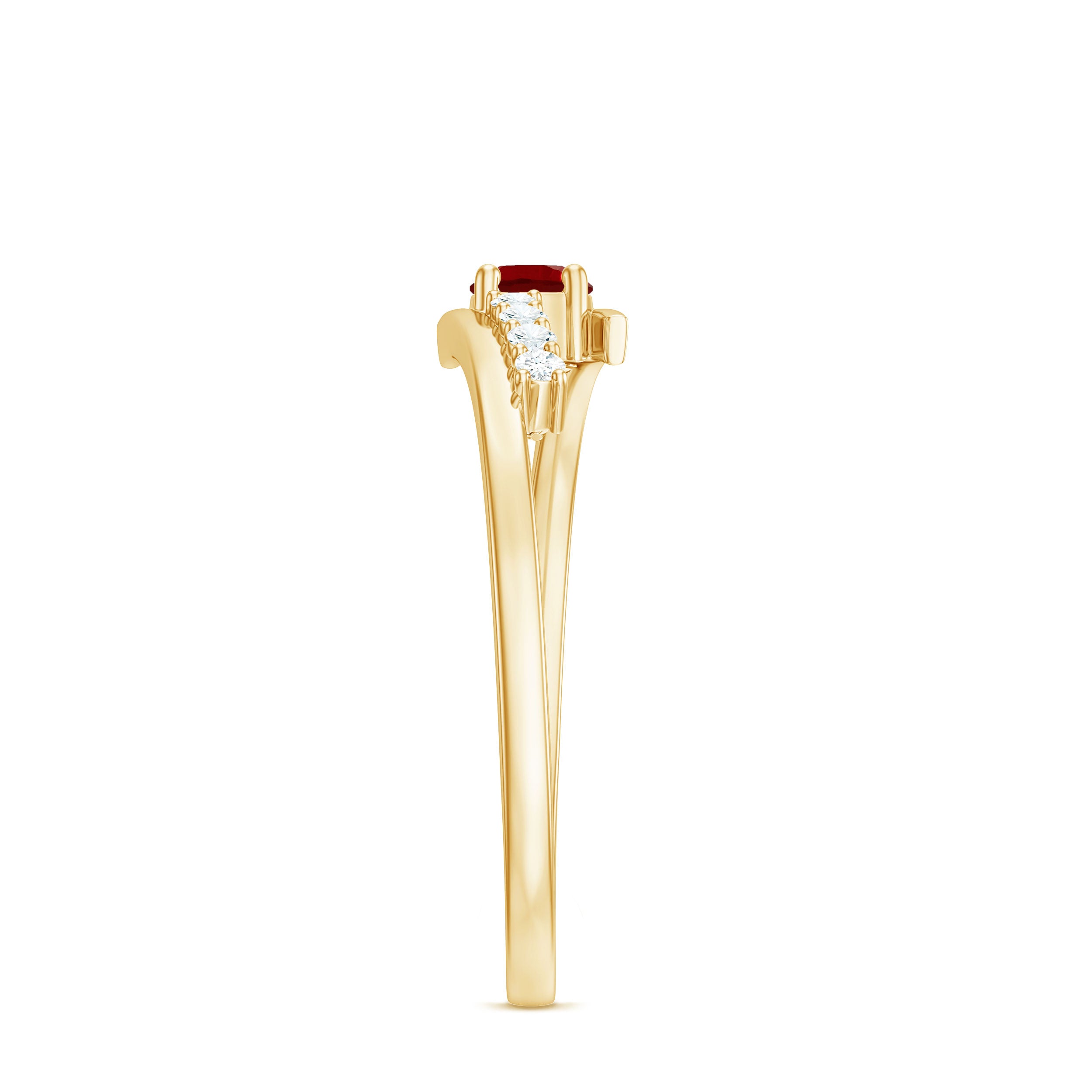 Rosec Jewels-Lab Created Ruby and Diamond Promise Ring in Bypass Shank