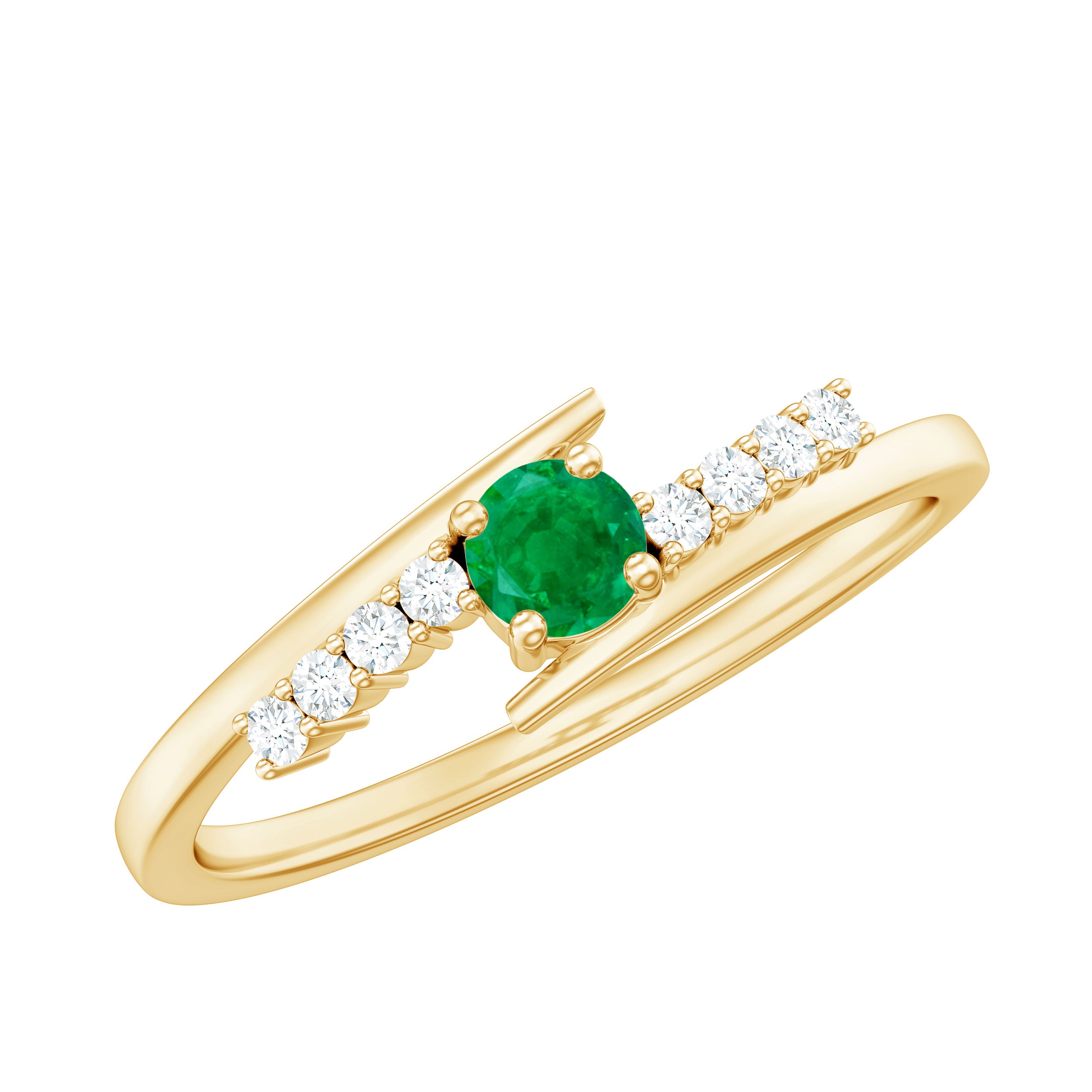 Real Emerald and Diamond Promise Ring with Bypass Shank AAA - Rosec Jewels