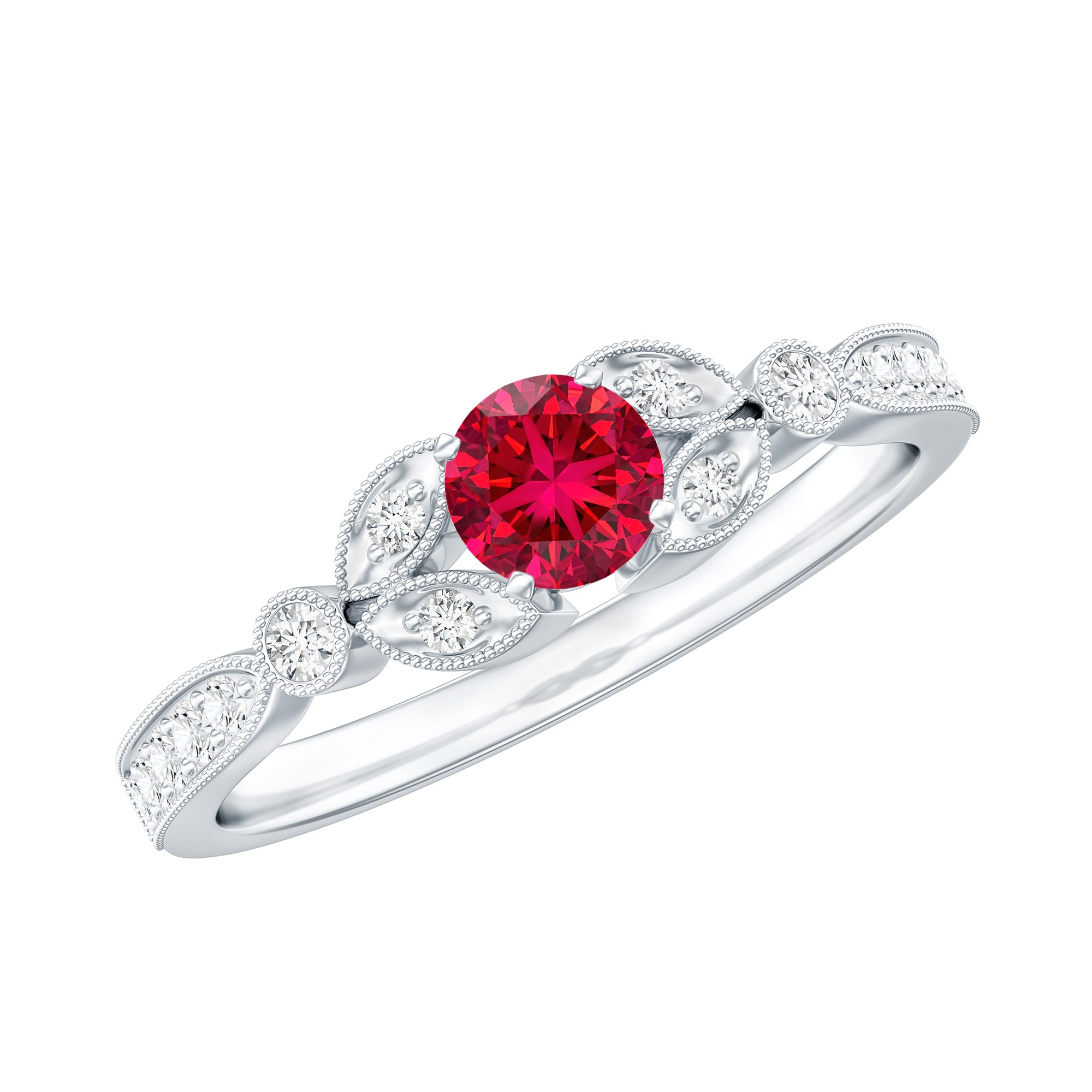 Lab-Lab Grown Ruby and Diamond Minimal Promise Ring AAAA - Rosec Jewels