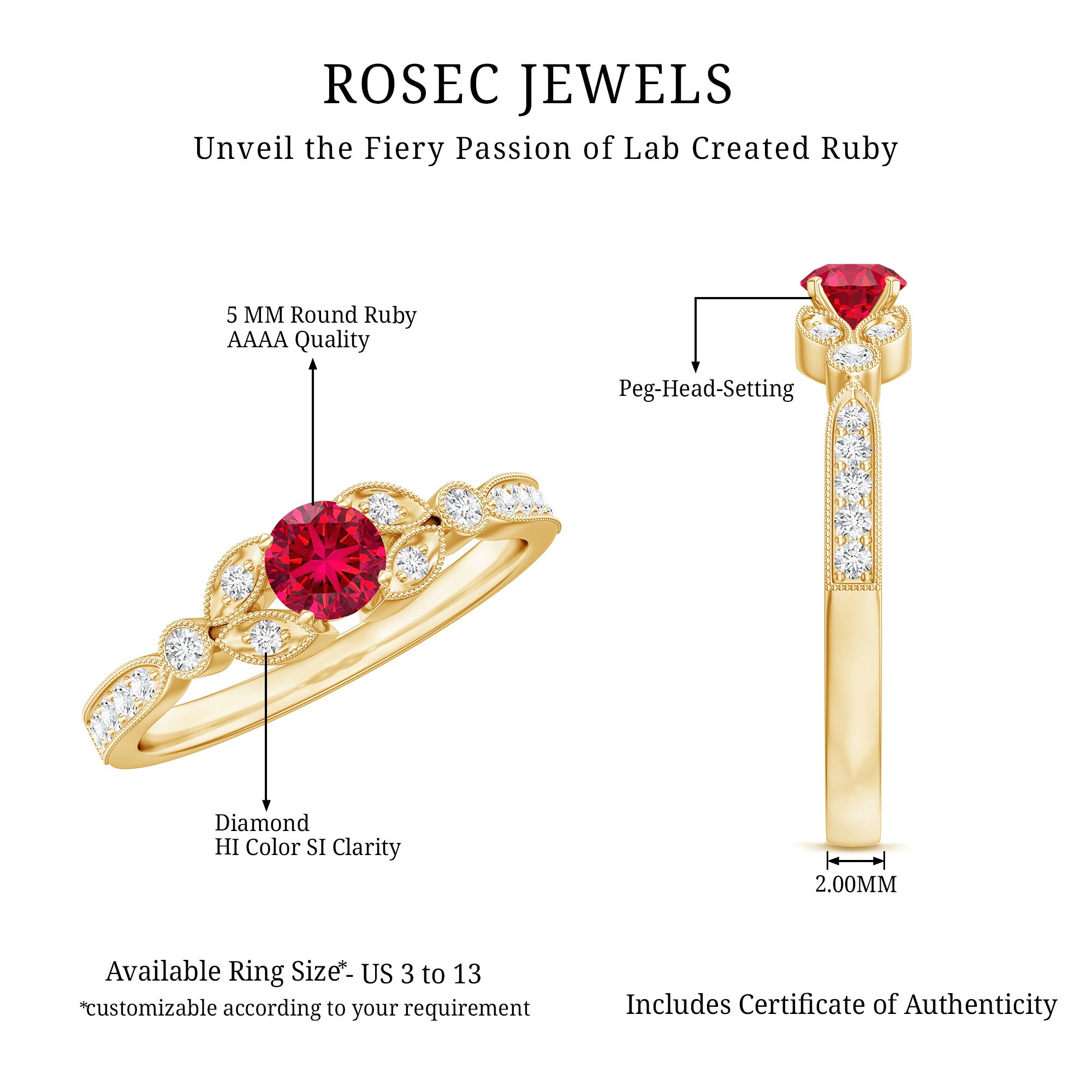 Lab-Lab Grown Ruby and Diamond Minimal Promise Ring AAAA - Rosec Jewels
